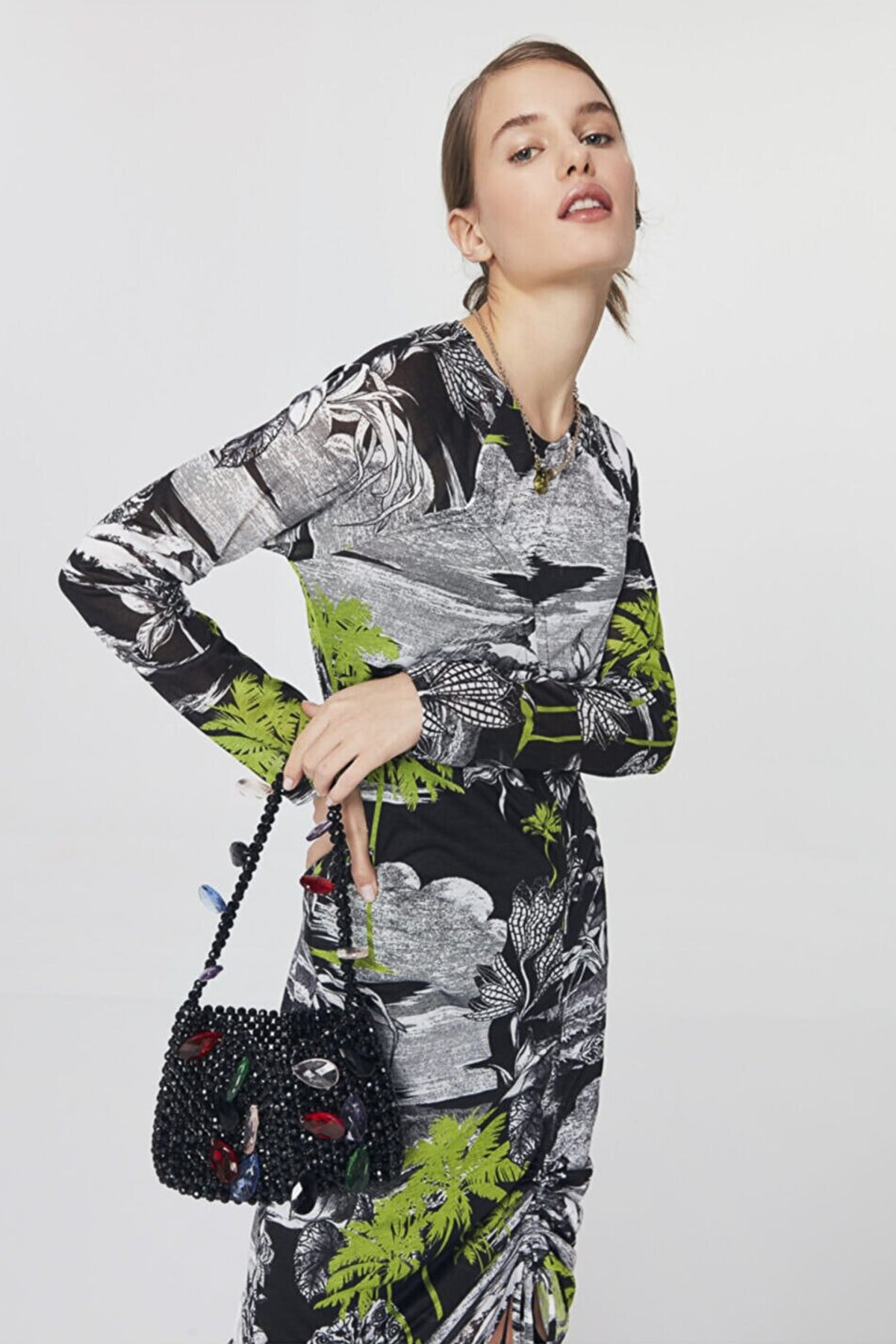 TWIST Desenli Örme Siyah Elbise