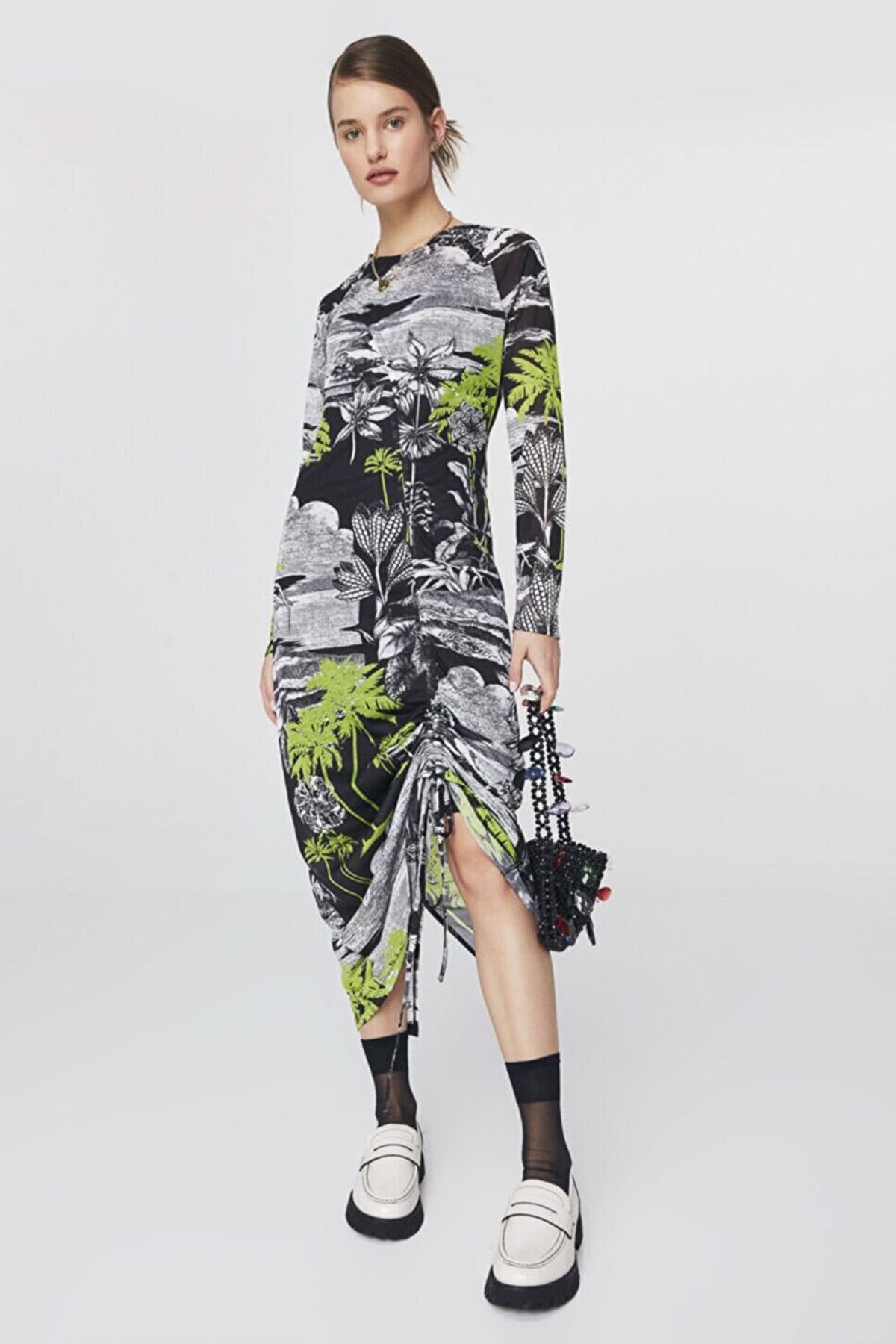 TWIST Desenli Örme Siyah Elbise