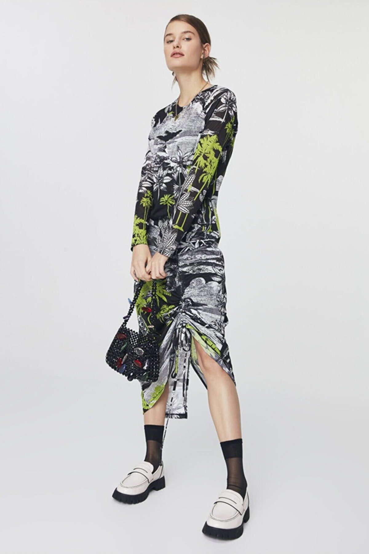 TWIST Desenli Örme Siyah Elbise