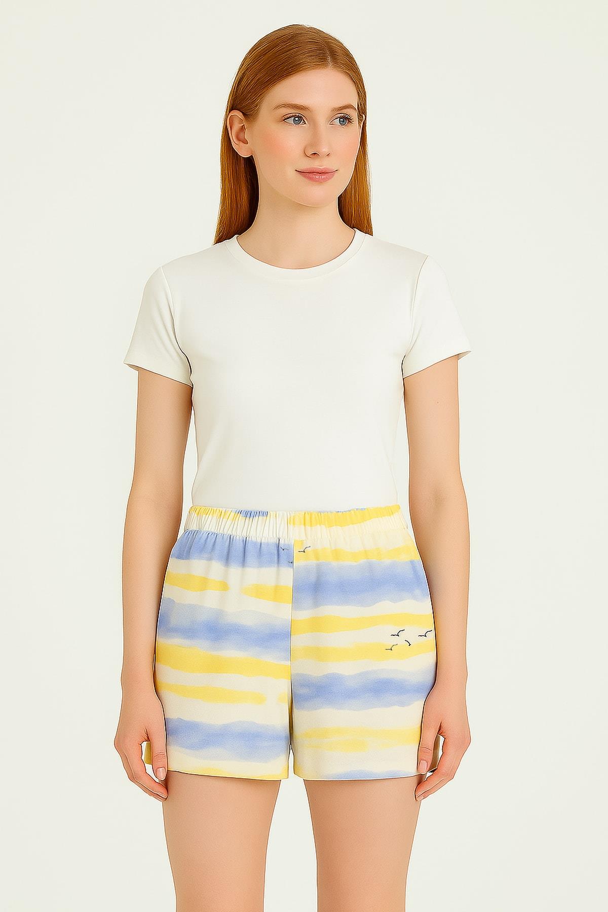 TWIST Ekru Desenli Şort