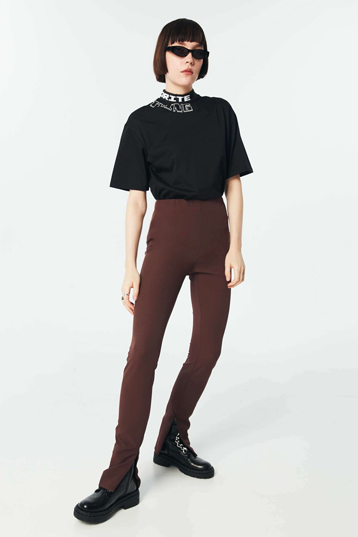 TWIST Fermuar Aksesuarlı Kahverengi Pantolon