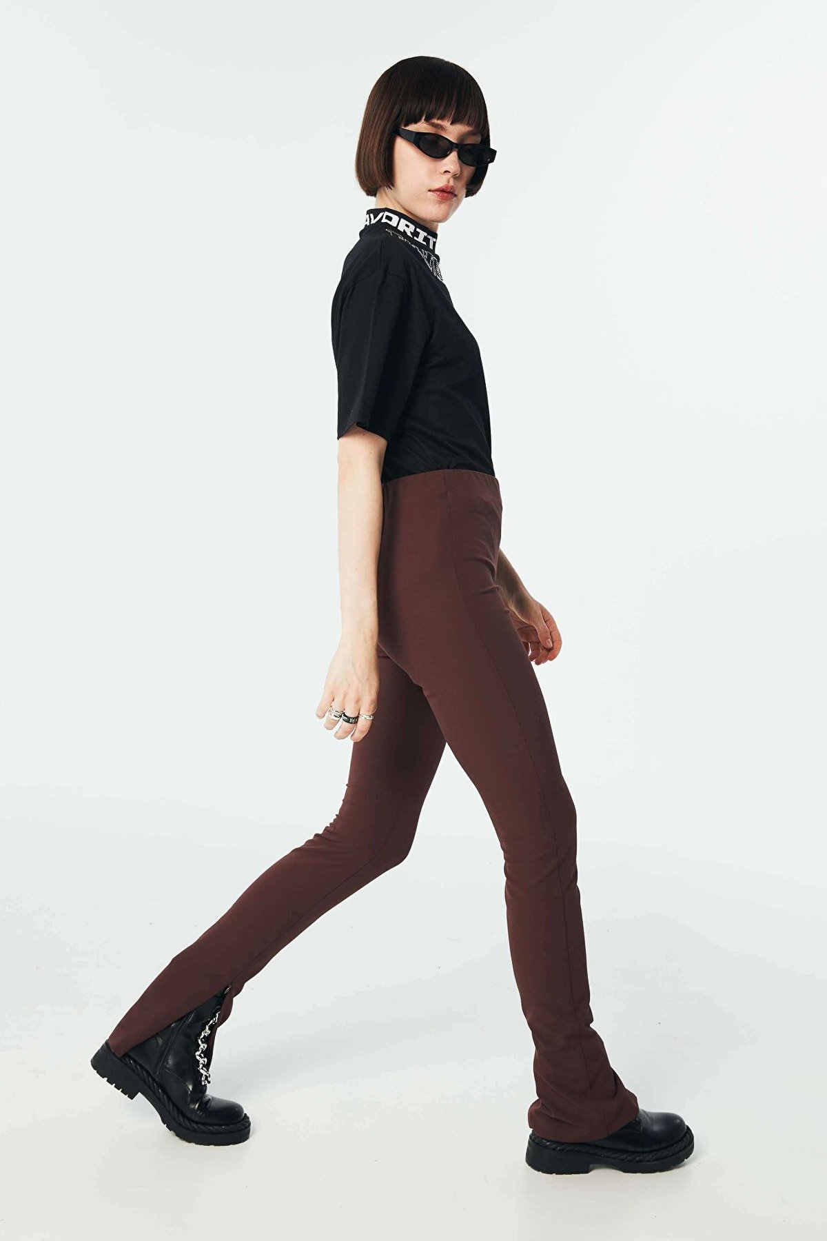 TWIST Fermuar Aksesuarlı Kahverengi Pantolon