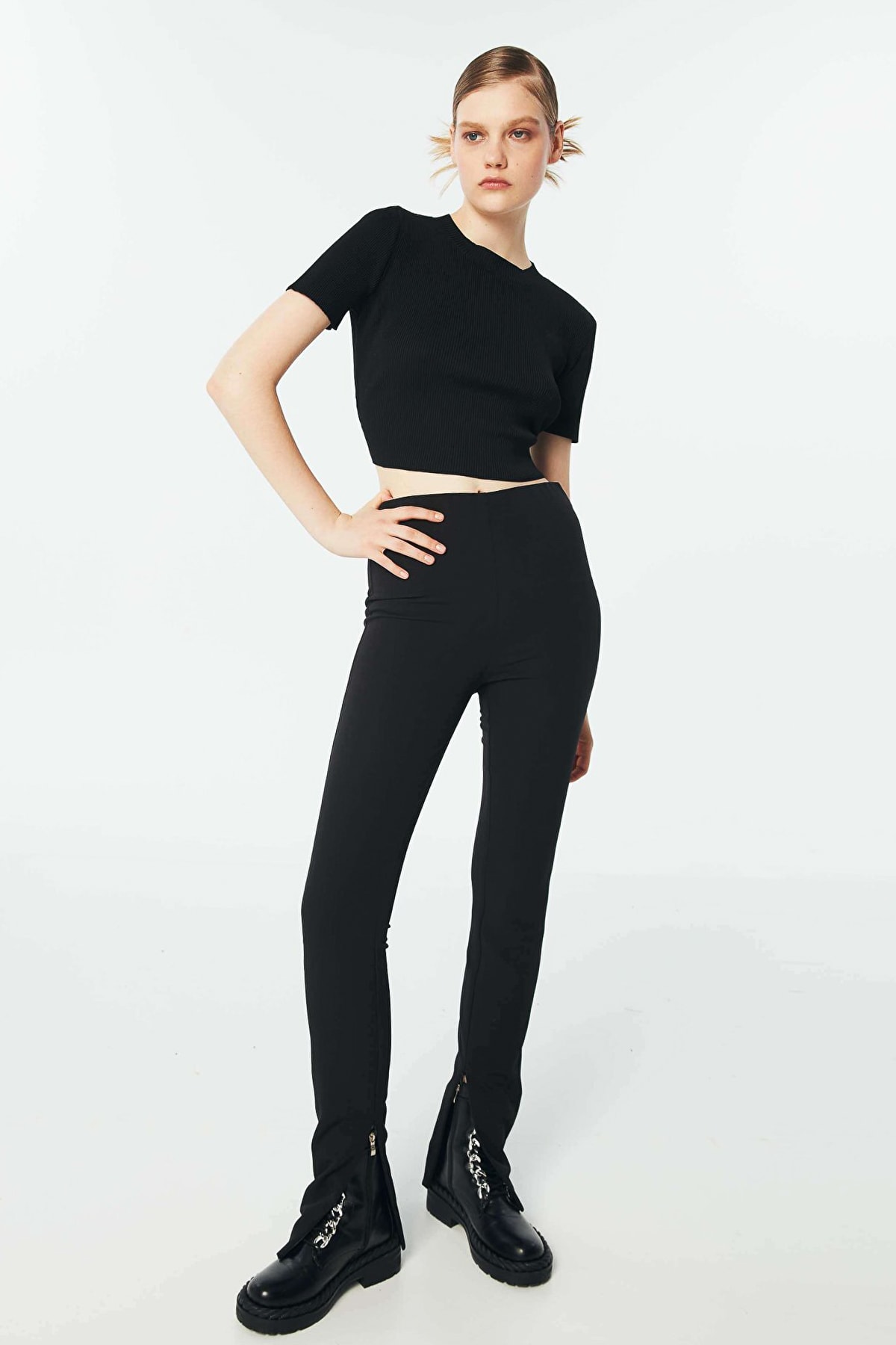 TWIST Fermuar Aksesuarlı Siyah Pantolon