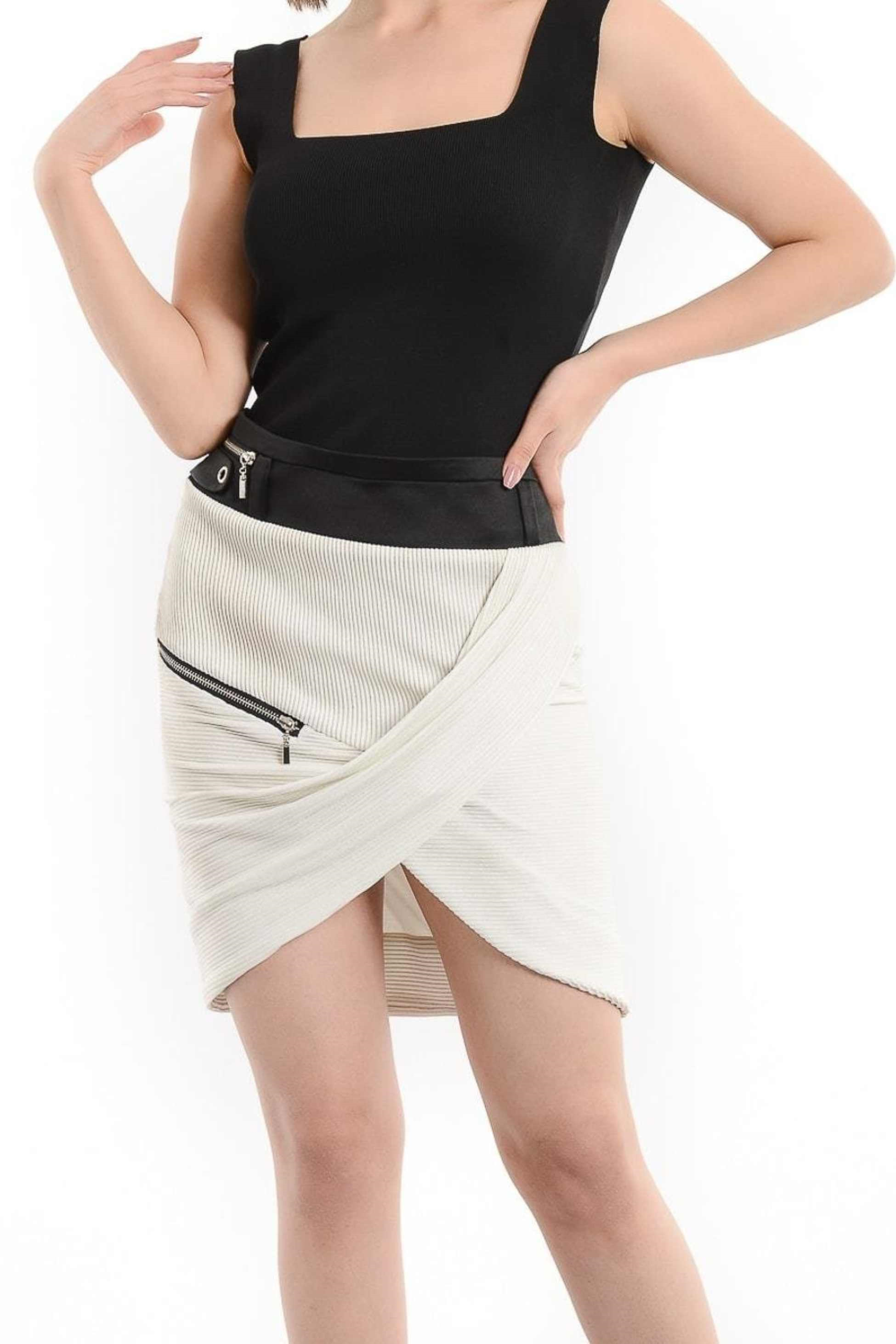 TWIST Fermuar Detaylı Beyaz Mini Etek