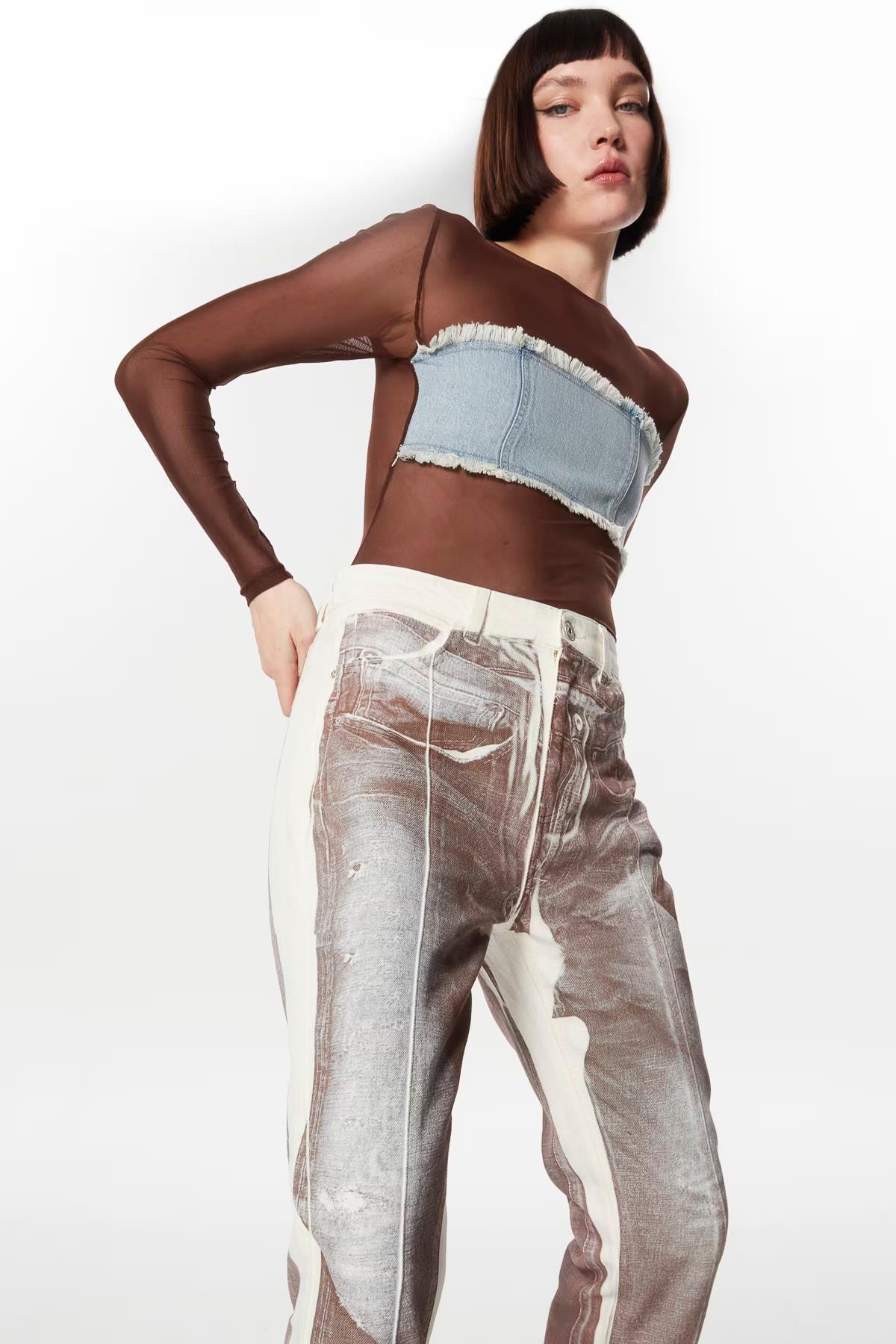 TWIST Görsel Baskılı Beyaz Jean Panntolon