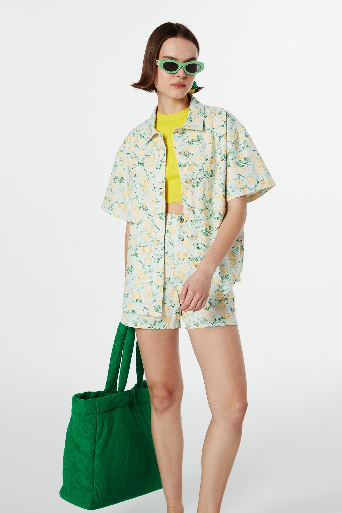 TWIST Krem Desenli Gömlek