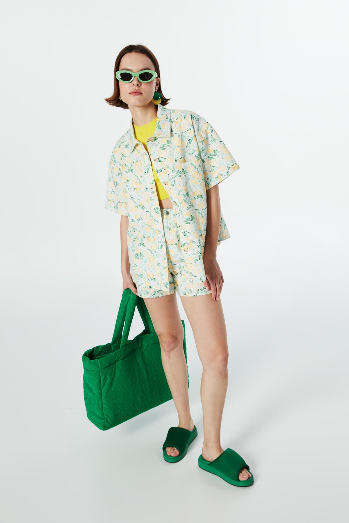 TWIST Krem Desenli Gömlek