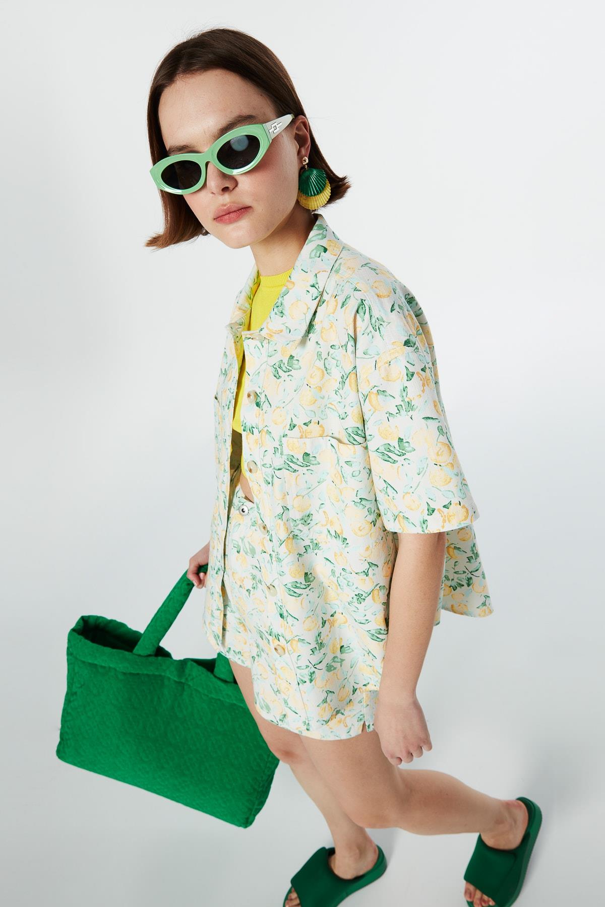 TWIST Krem Desenli Gömlek