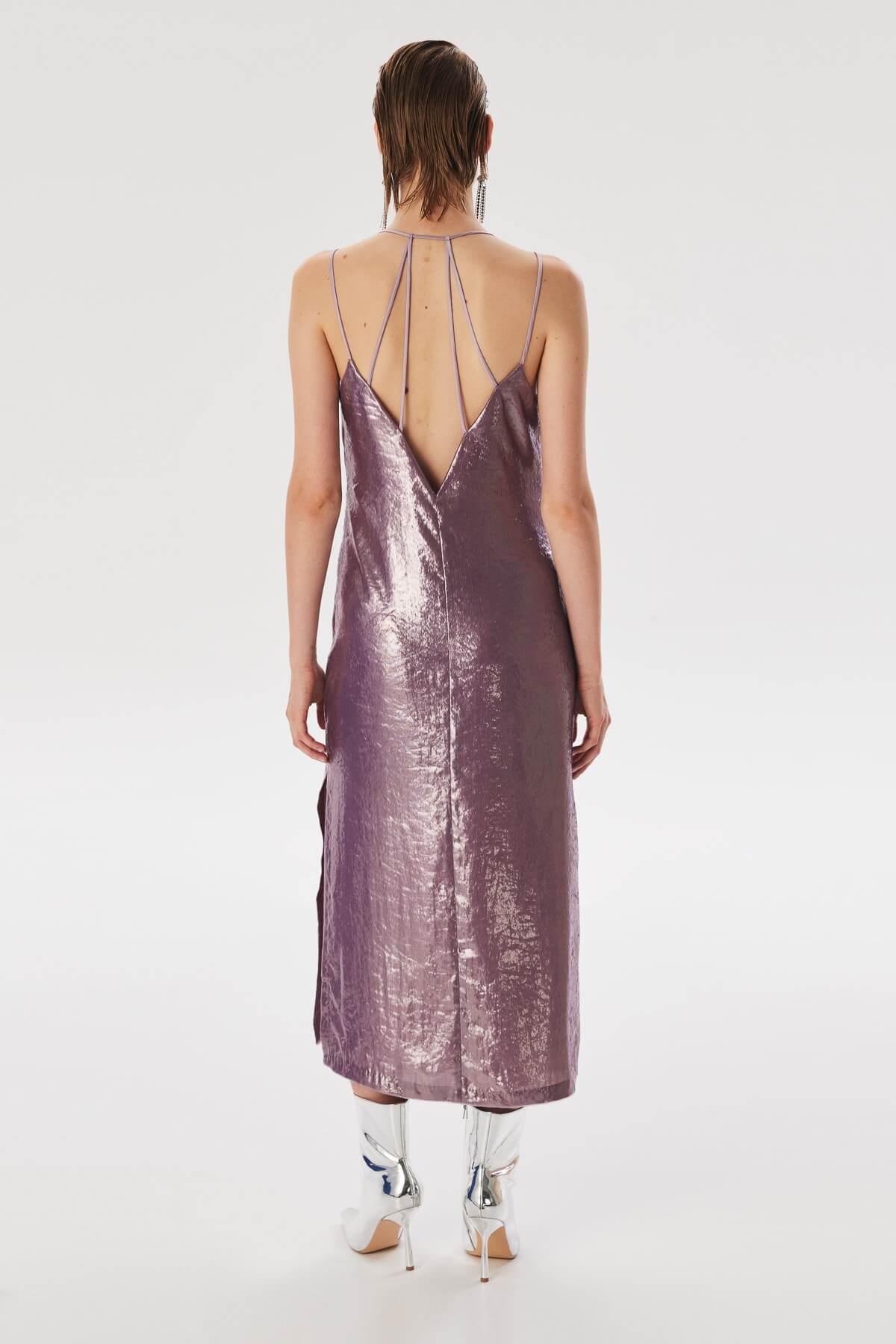 TWIST Lila Parlak Dokulu Midi Elbise