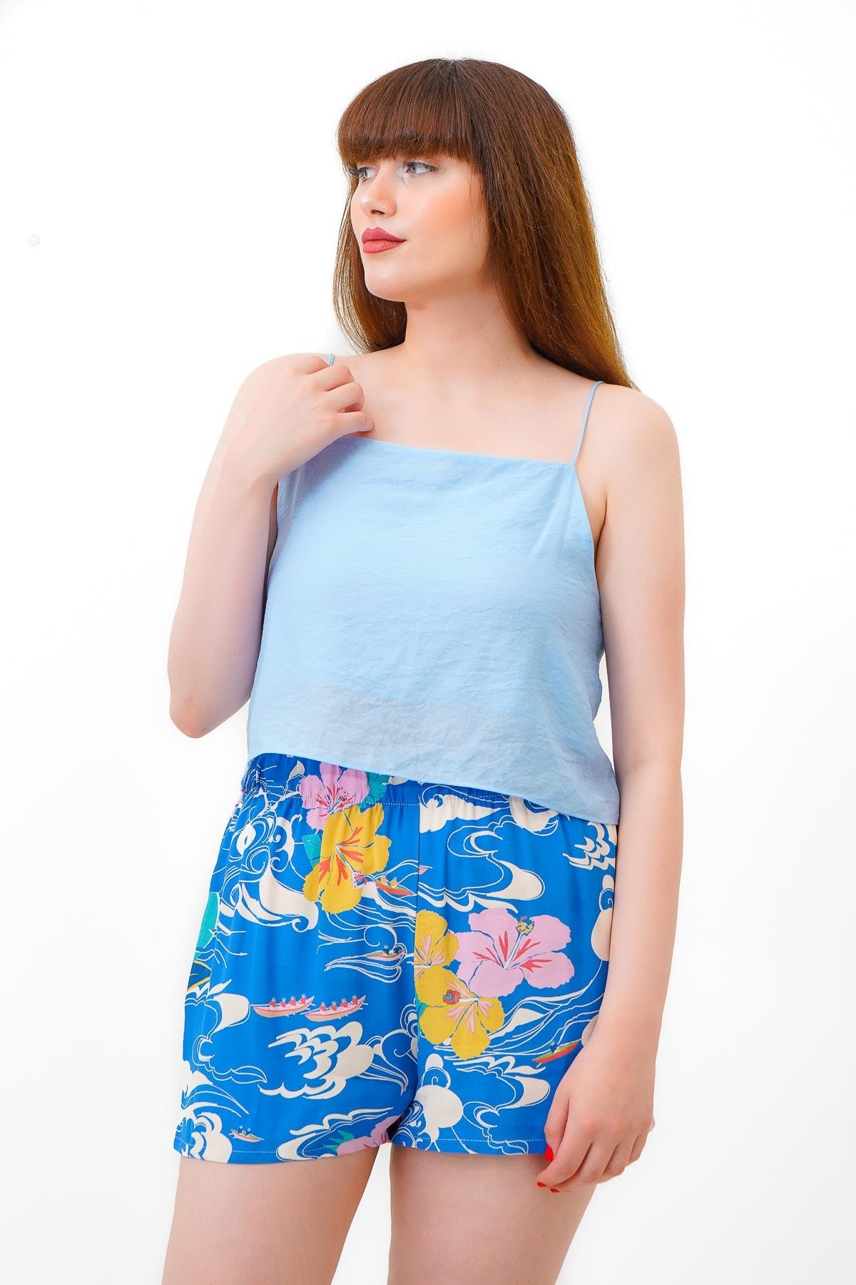 TWIST Mavi Desenli Şort