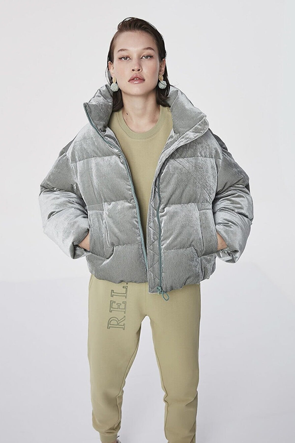 TWIST Mint Kadife Puffer Mont
