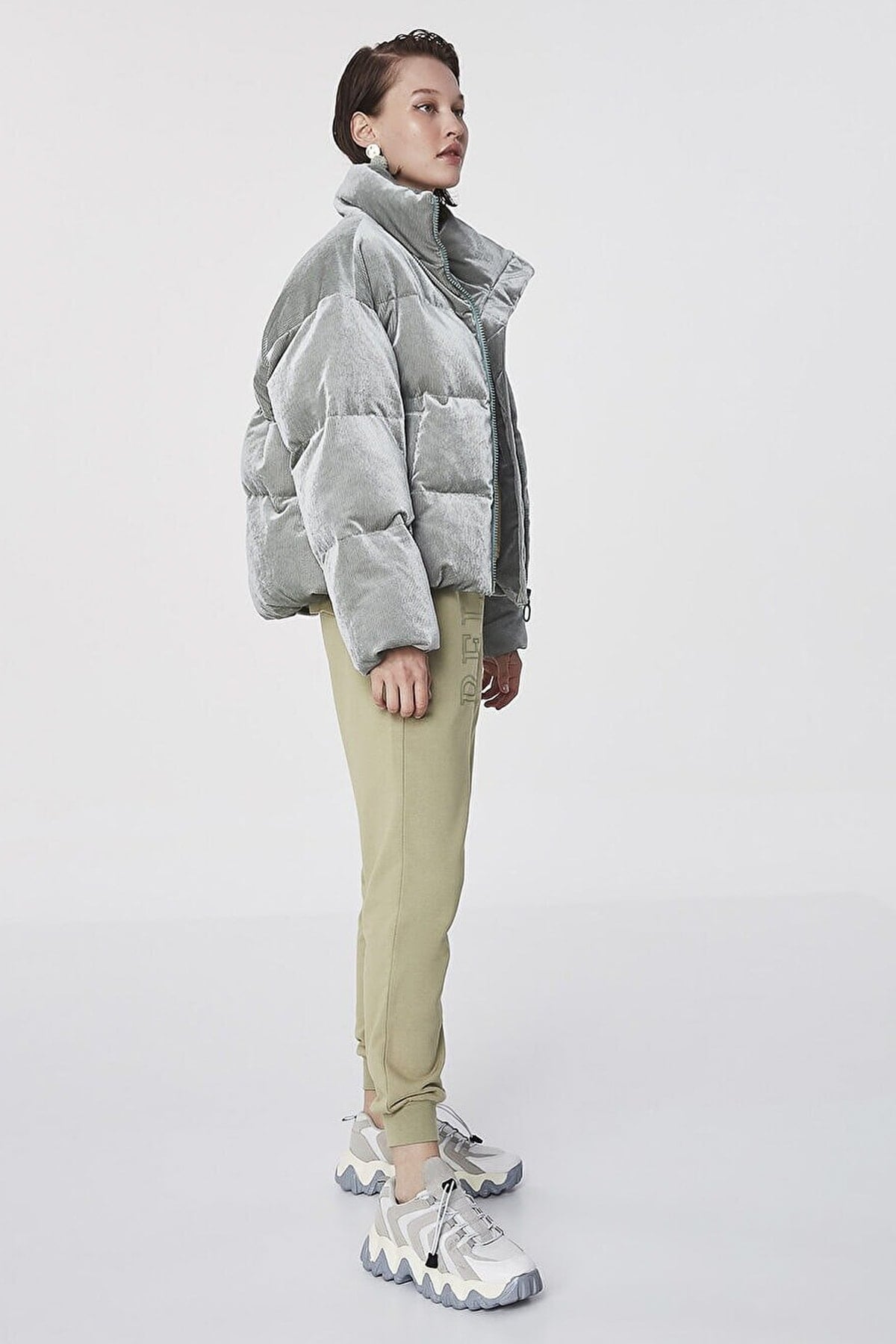 TWIST Mint Kadife Puffer Mont
