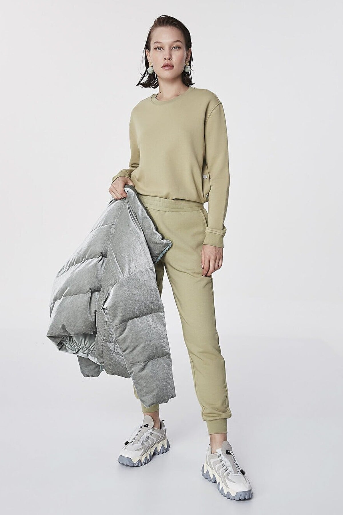 TWIST Mint Kadife Puffer Mont
