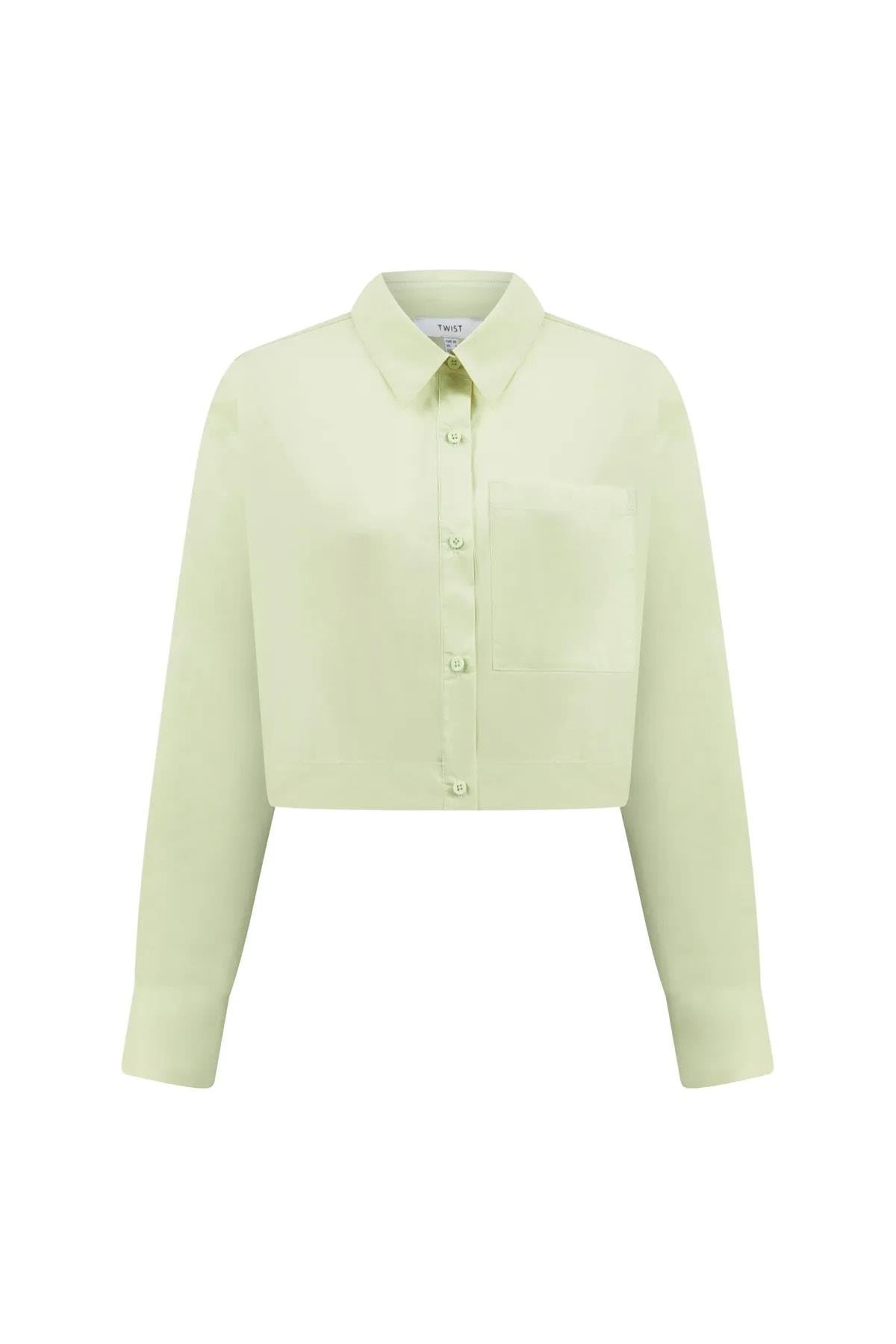 TWIST Nil Yeşili Cepli Crop Gömlek