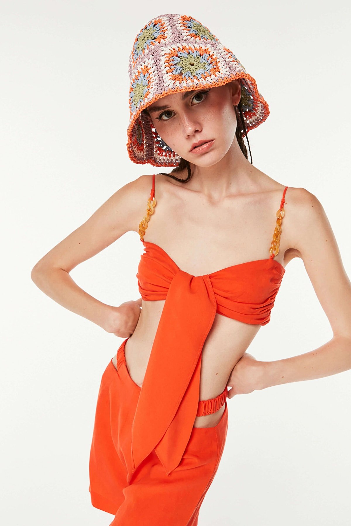 TWIST Önden Bağlamalı Zincir Askılı Büstiyer Turuncu Büstiyer