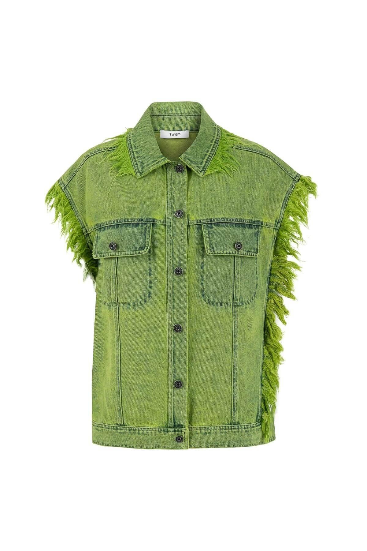 TWIST Raw Edge Detaylı Lime Jean Yelek