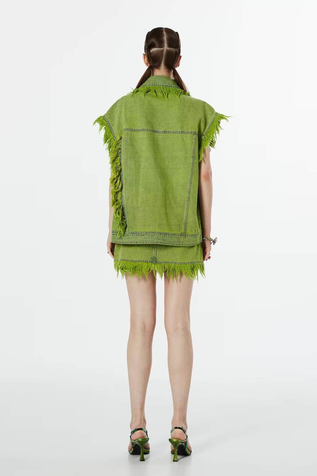 TWIST Raw Edge Detaylı Lime Jean Yelek