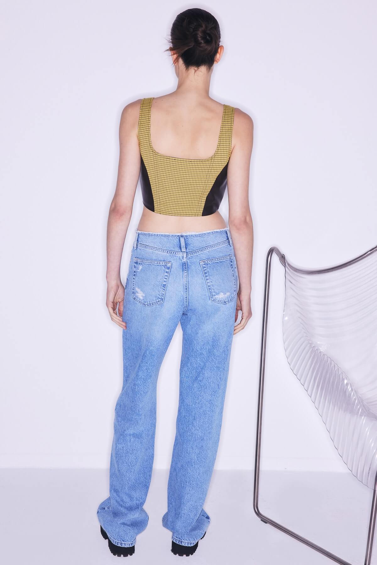 TWIST Sarı Ekose Desen Askılı Bluz