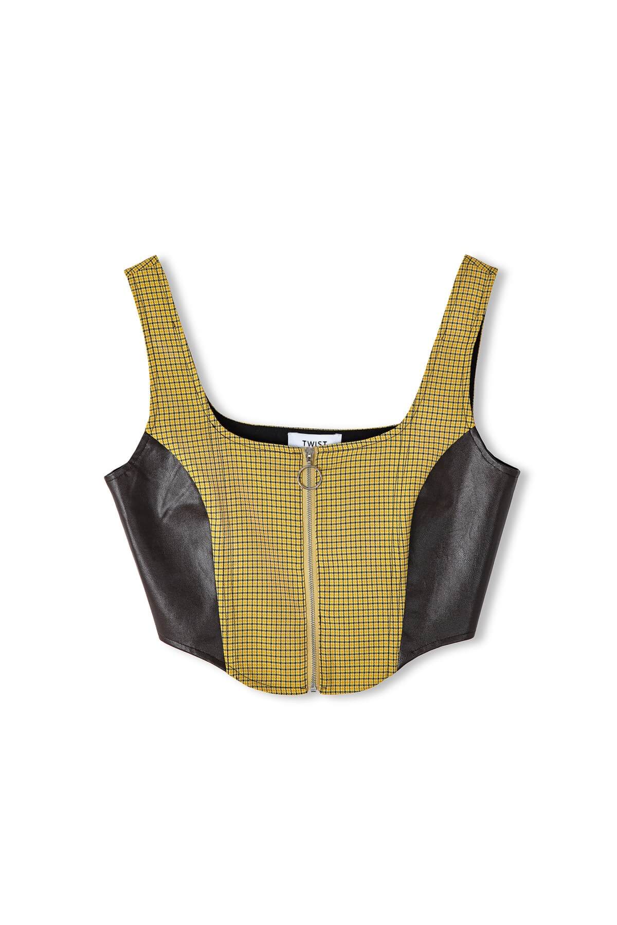 TWIST Sarı Ekose Desen Askılı Bluz