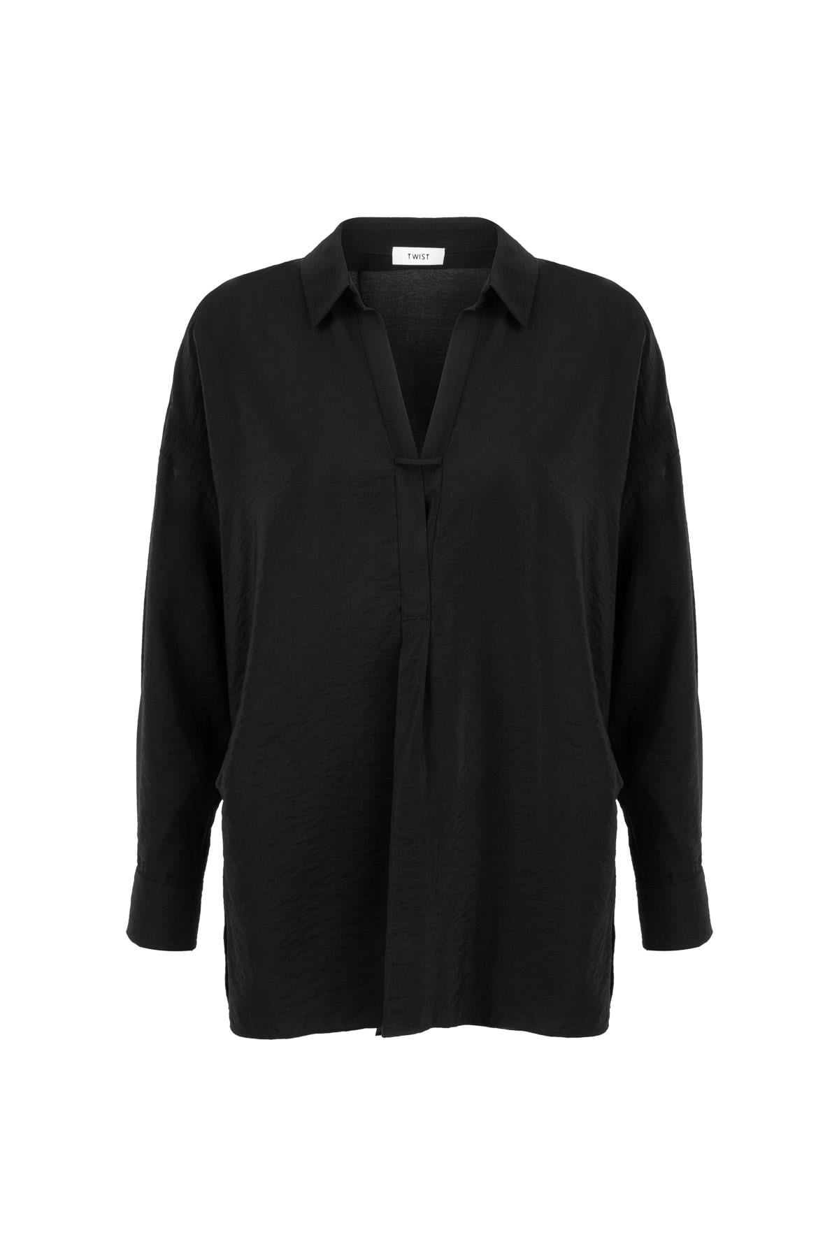 TWIST Siyah Dökümlü Basic Gömlek