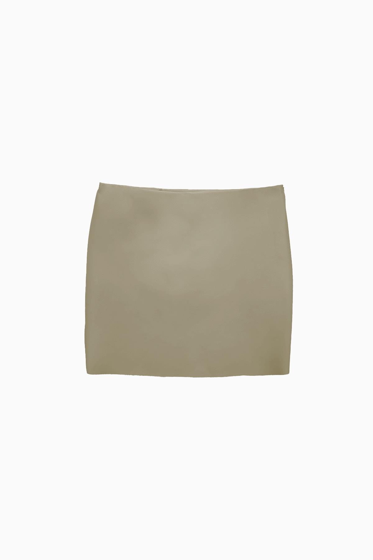 TWIST Suni Deri Açık Vizon Slim Fit Mini Etek