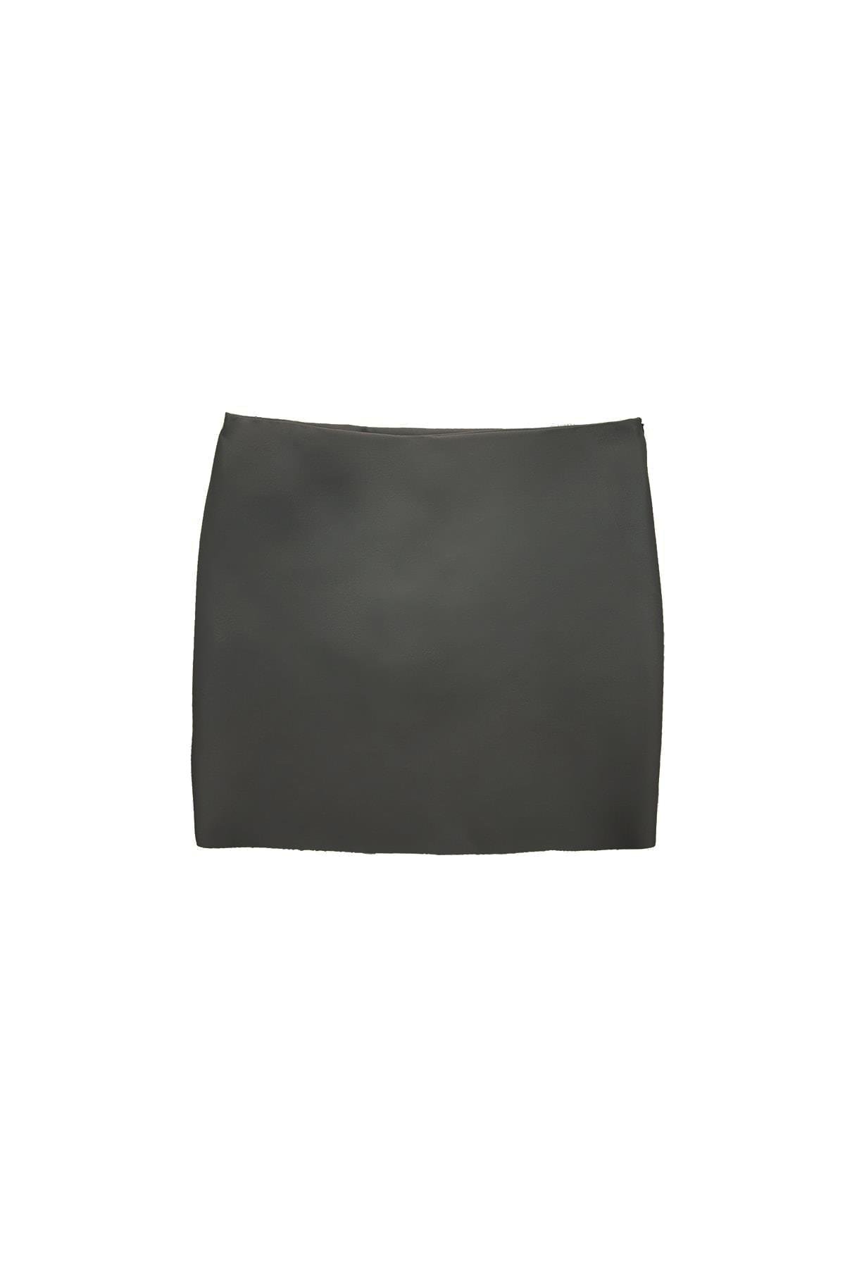 TWIST Suni Deri Antrasit Slim Fit Mini Etek