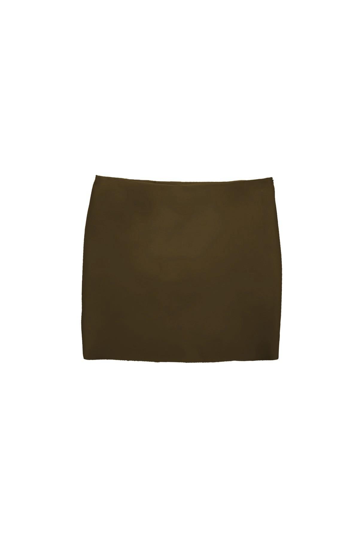 TWIST Suni Deri Vizon Slim Fit Mini Etek