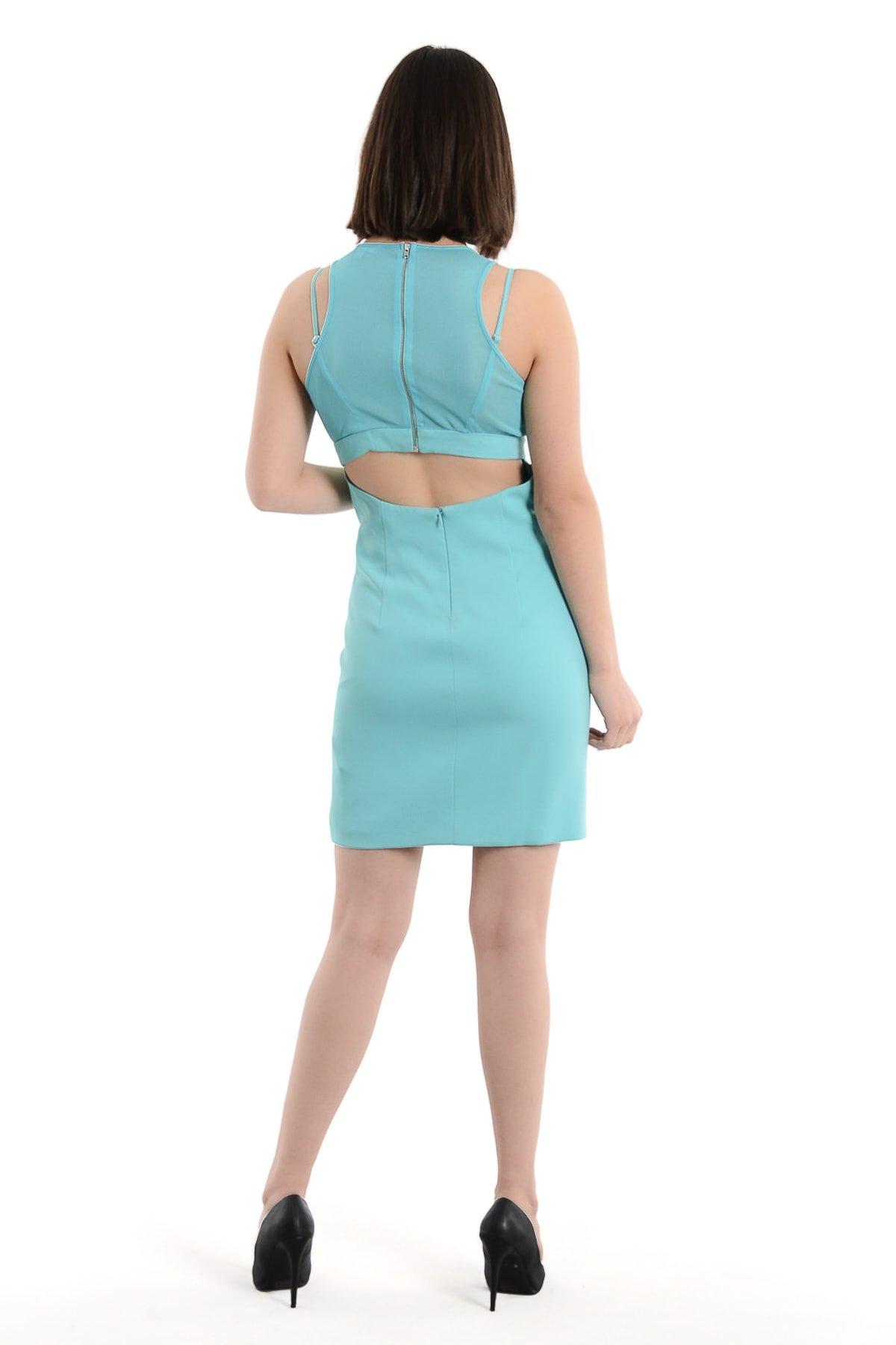 TWIST Tül Detaylı Mavi Mini Elbise