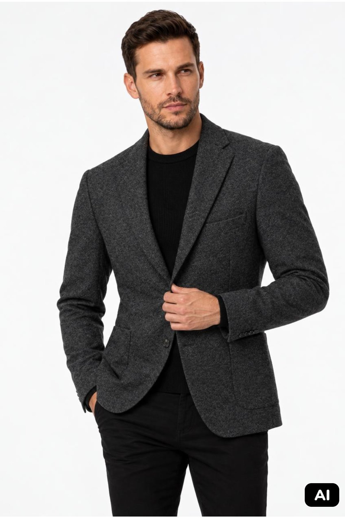 Antrasit Slim Fit Dar Kalıp %50 Yün  Ceket