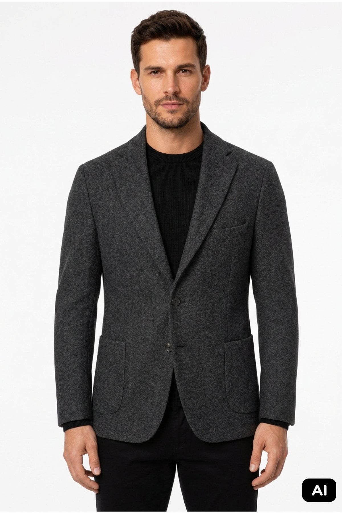 Antrasit Slim Fit Dar Kalıp %50 Yün  Ceket
