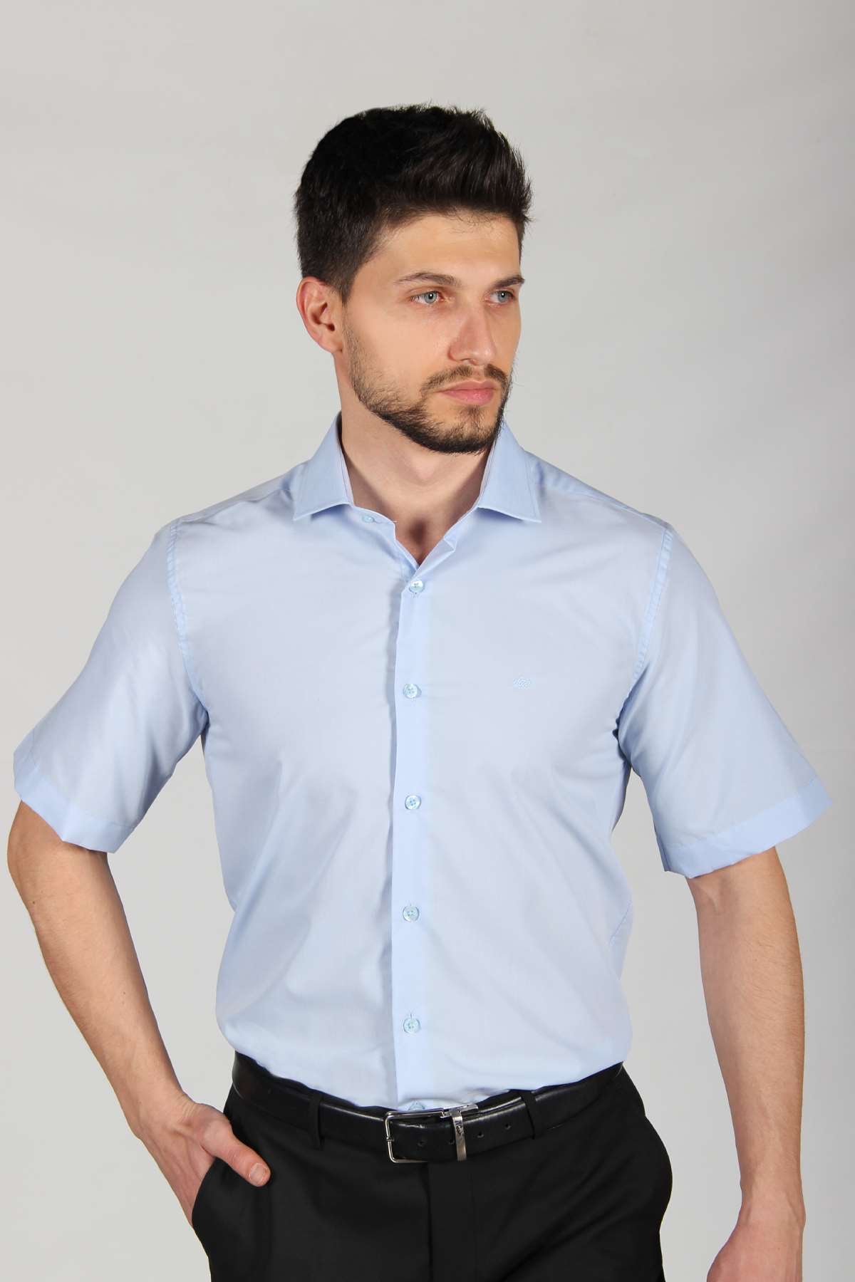 ERKEK A.MAVİ SLIM FIT / DAR KALIP STD GÖMLEK KISA KOL