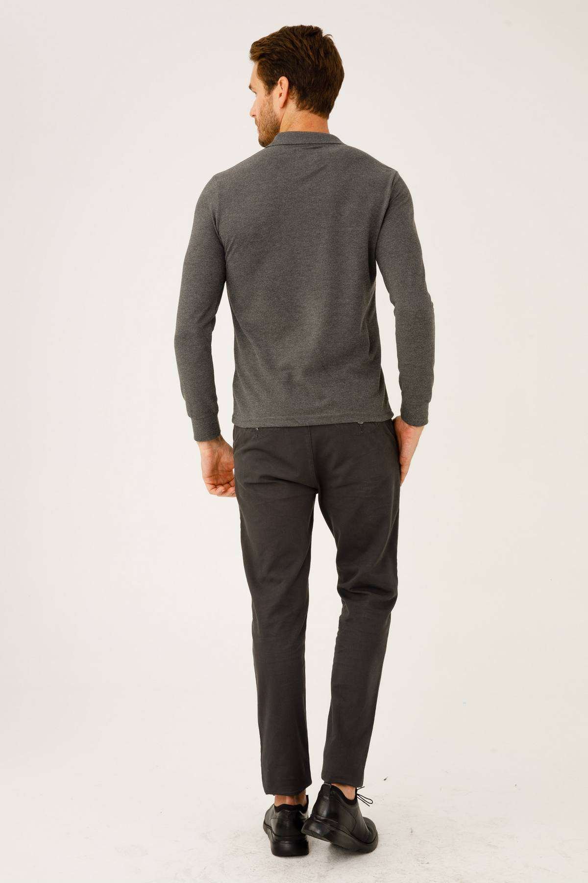 ERKEK ANTRASİT STANDART PİKE POLO YAKA Sweatshirt