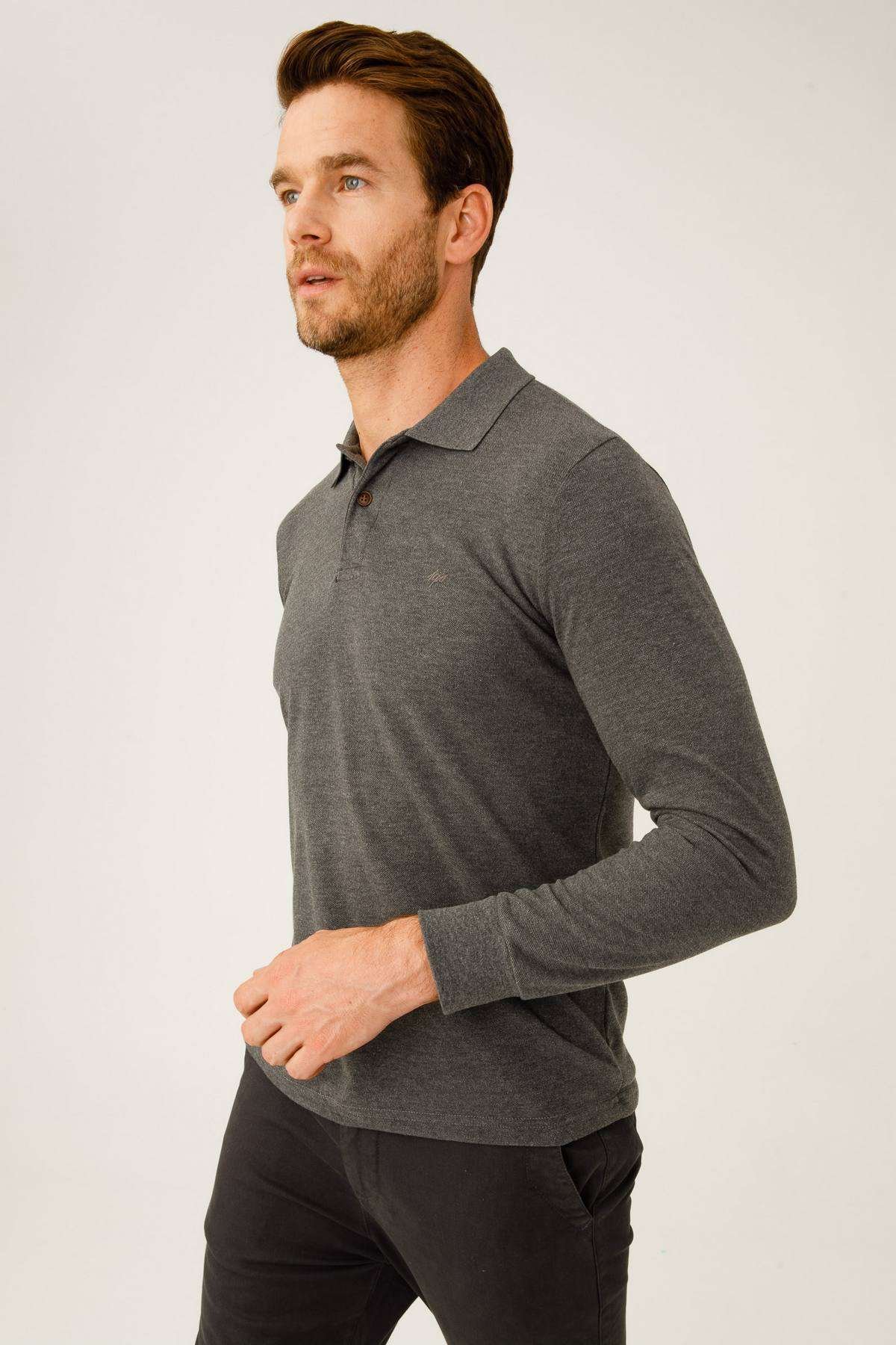 ERKEK ANTRASİT STANDART PİKE POLO YAKA Sweatshirt
