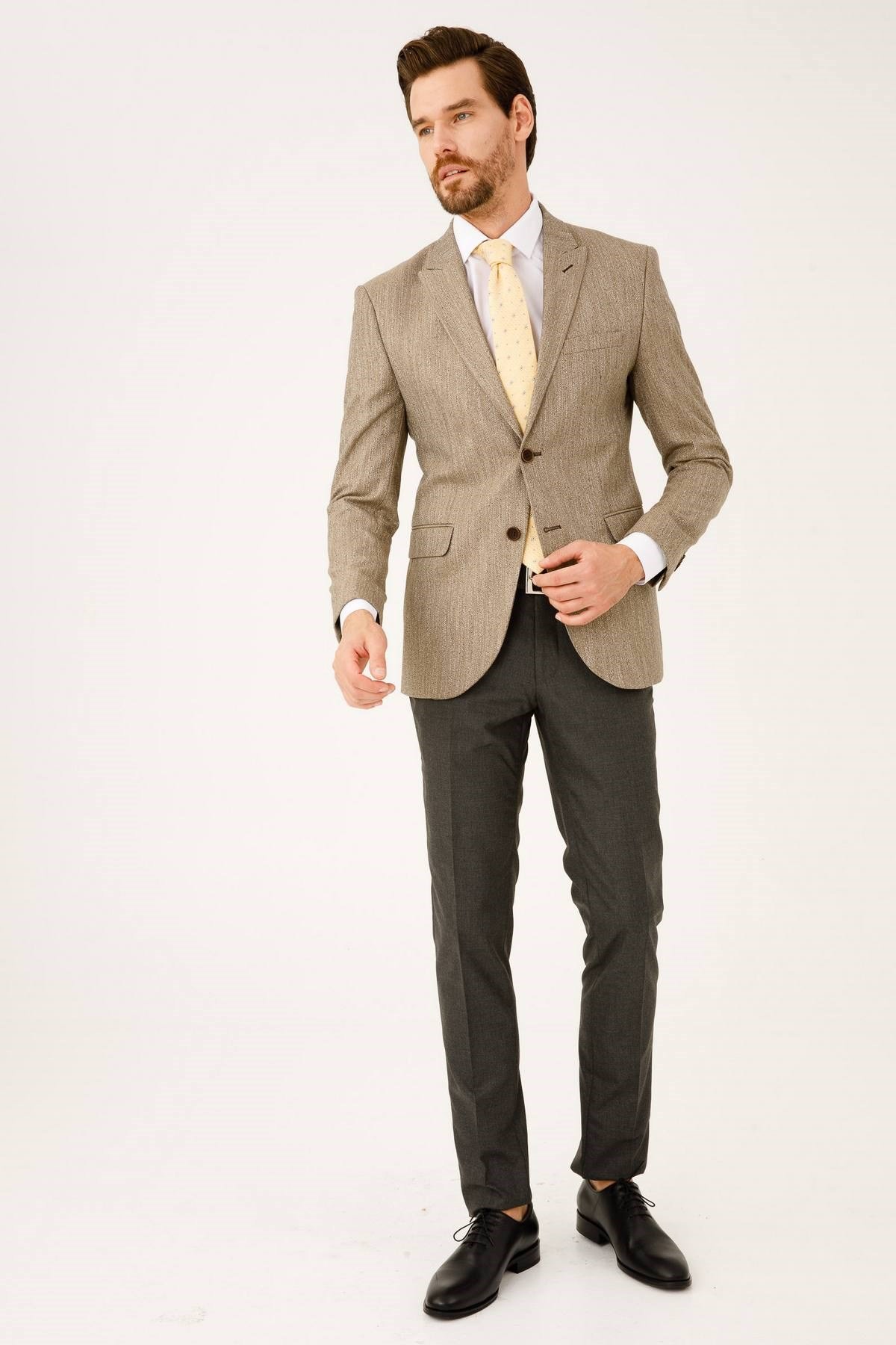 ERKEK BEJ SLIM FIT / DAR KALIP KIRLANGIÇ YAKA CEKET