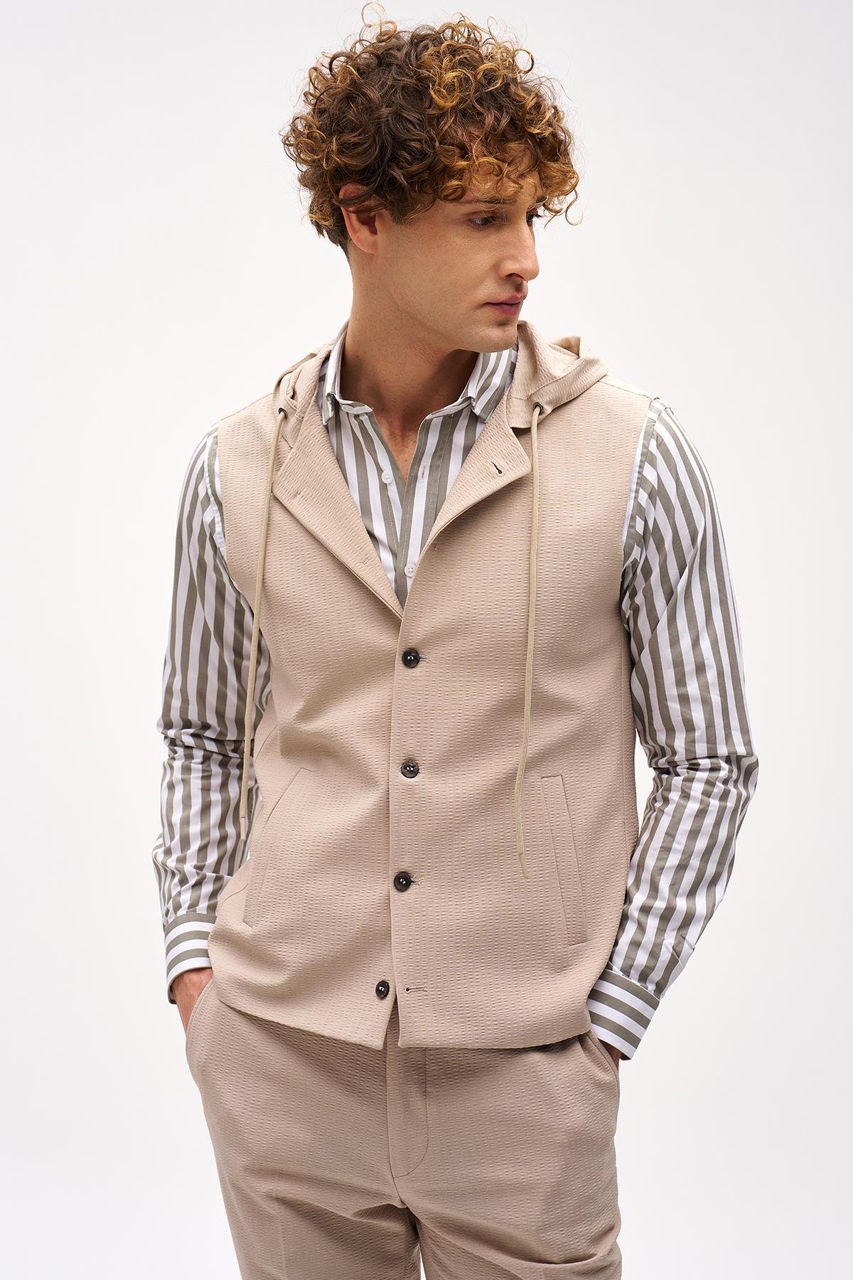 ERKEK BEJ SLIM FIT / DAR KALIP MONO YAKA KOMBİNLİ TAKIM ELBİSE