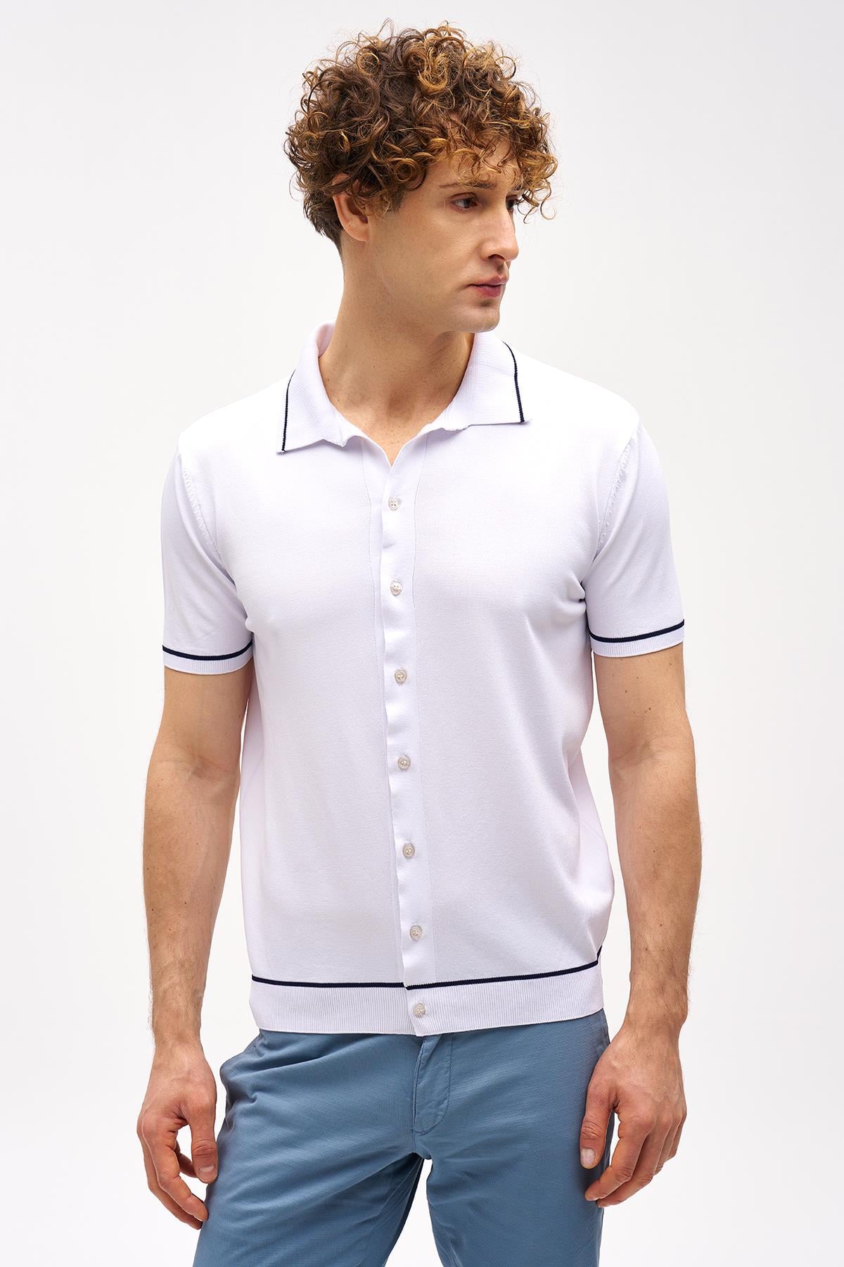 ERKEK BEYAZ STANDART POLO YAKA TRİKO KISA KOL