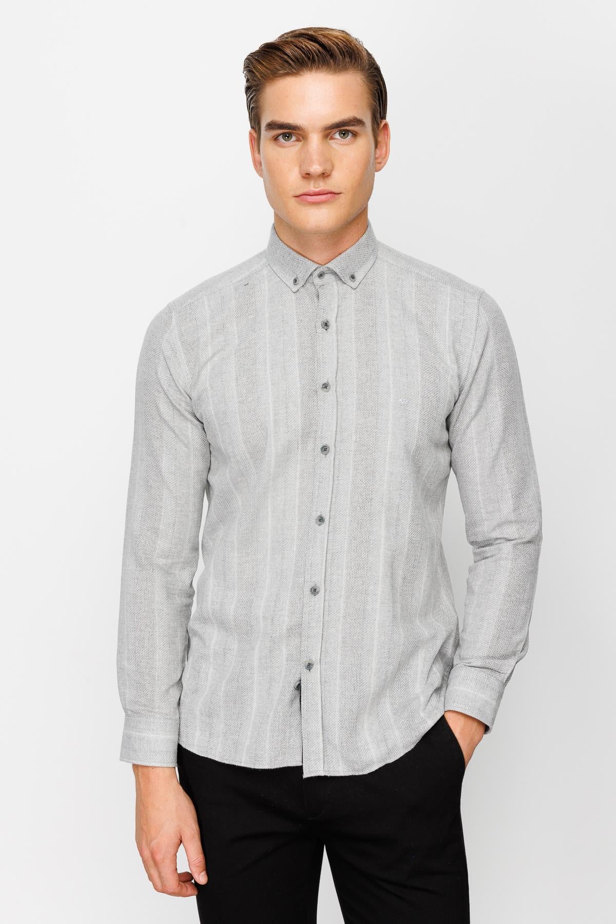 ERKEK GRİ DYNAMİCFİT TED BAKER DÜĞMELİ GÖMLEK