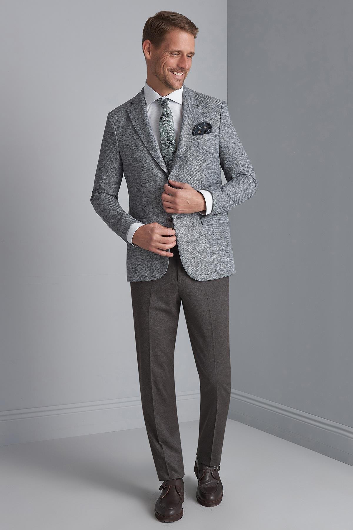 ERKEK GRİ SLIM FIT / DAR KALIP MONO YAKA CEKET