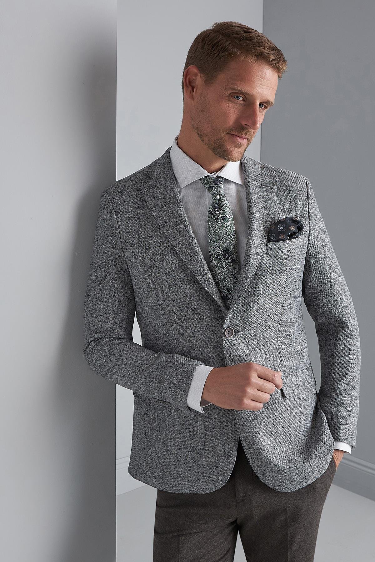 ERKEK GRİ SLIM FIT / DAR KALIP MONO YAKA CEKET