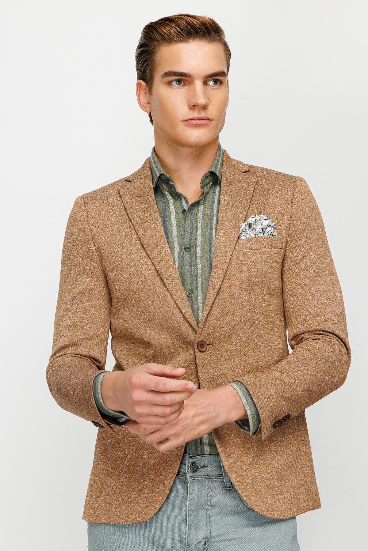ERKEK KAHVE SLIM FIT / DAR KALIP İNCE MONO YAKA CEKET