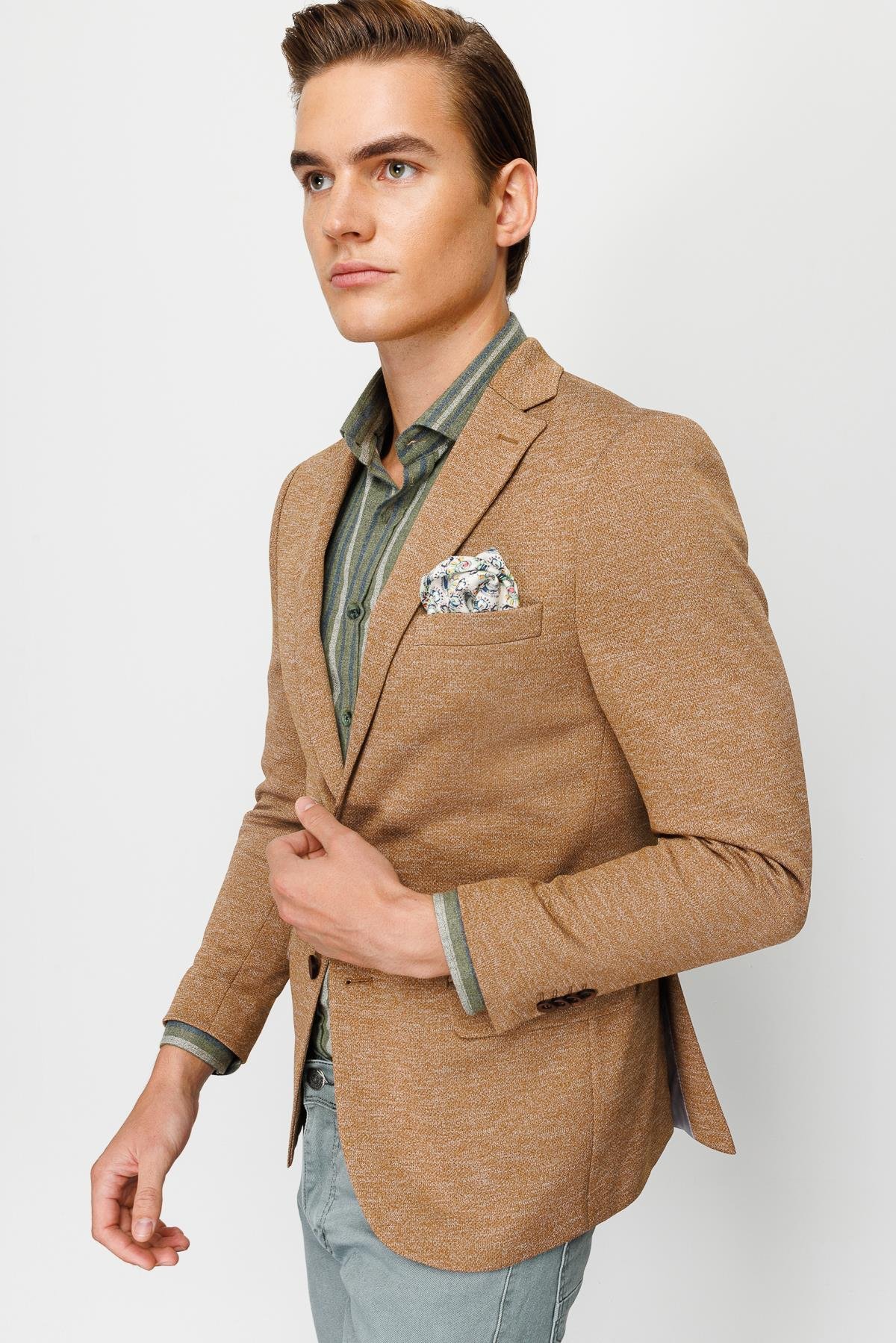 ERKEK KAHVE SLIM FIT / DAR KALIP İNCE MONO YAKA CEKET