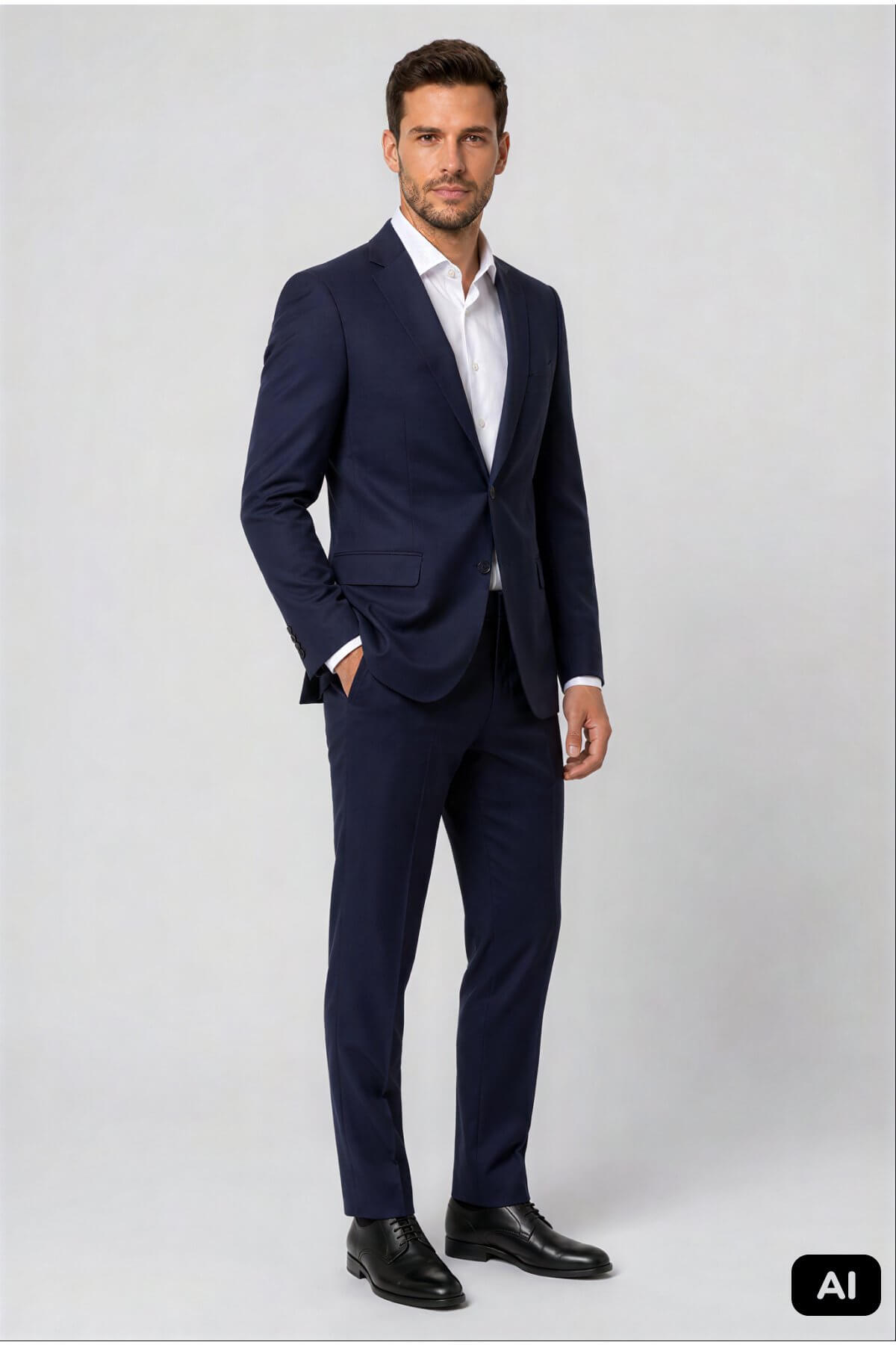Erkek Lacivert Slim Fit Dar Kalıp Mono Yaka Takım Elbise