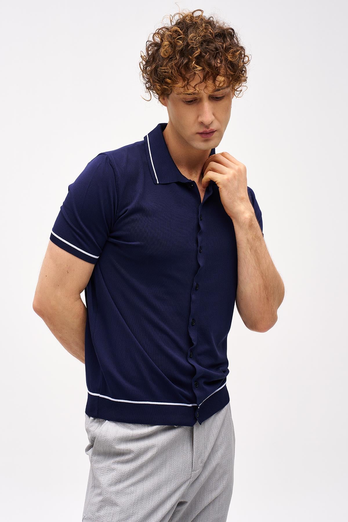 ERKEK LACİVERT STANDART POLO YAKA TRİKO KISA KOL