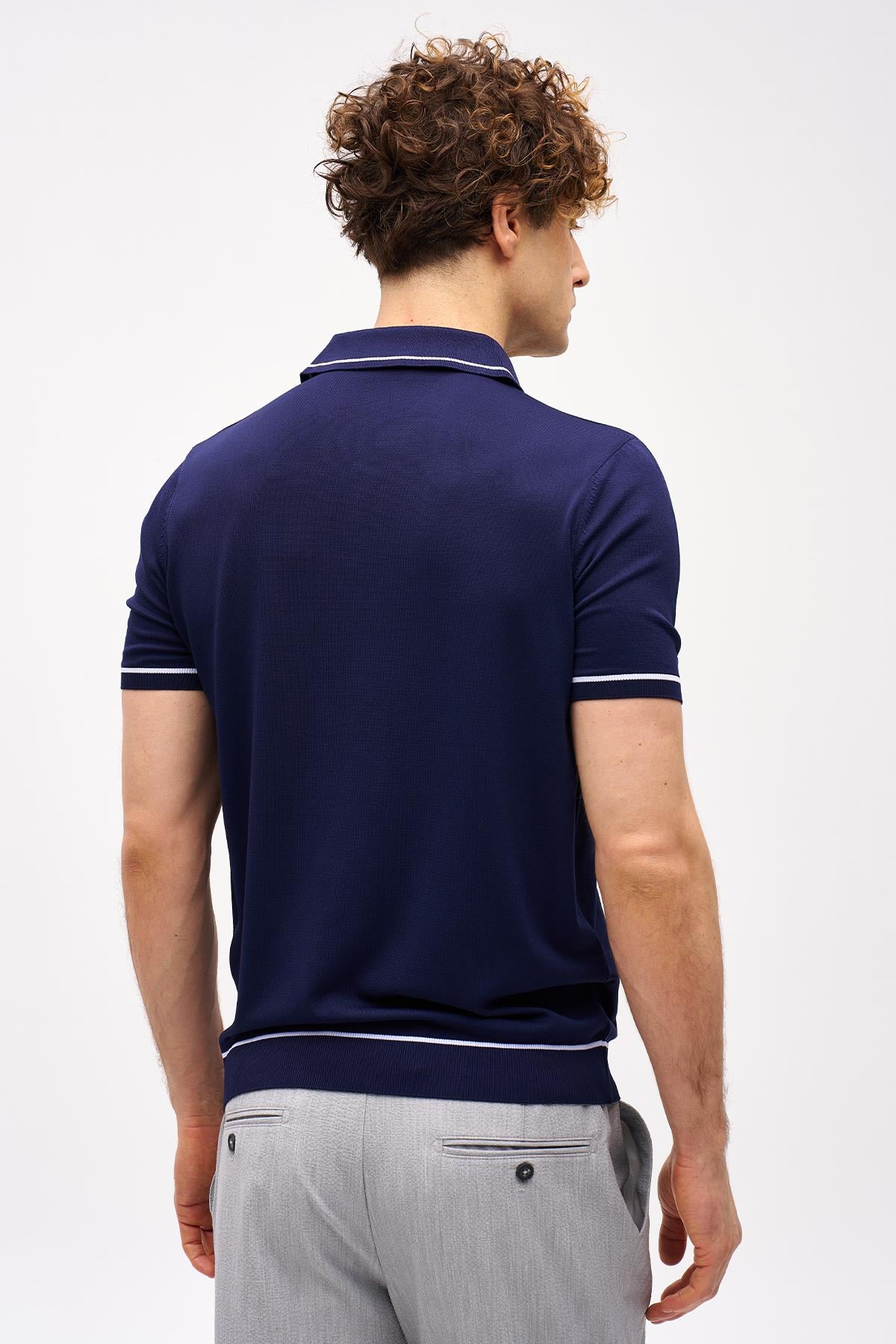 ERKEK LACİVERT STANDART POLO YAKA TRİKO KISA KOL