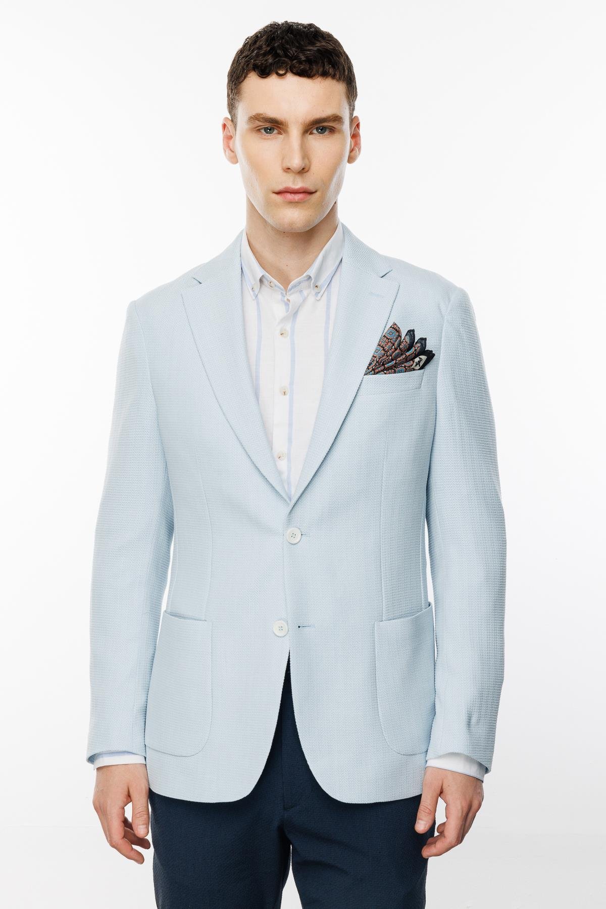 ERKEK MAVİ SLIM FIT / DAR KALIP GENİŞ MONO CEKET
