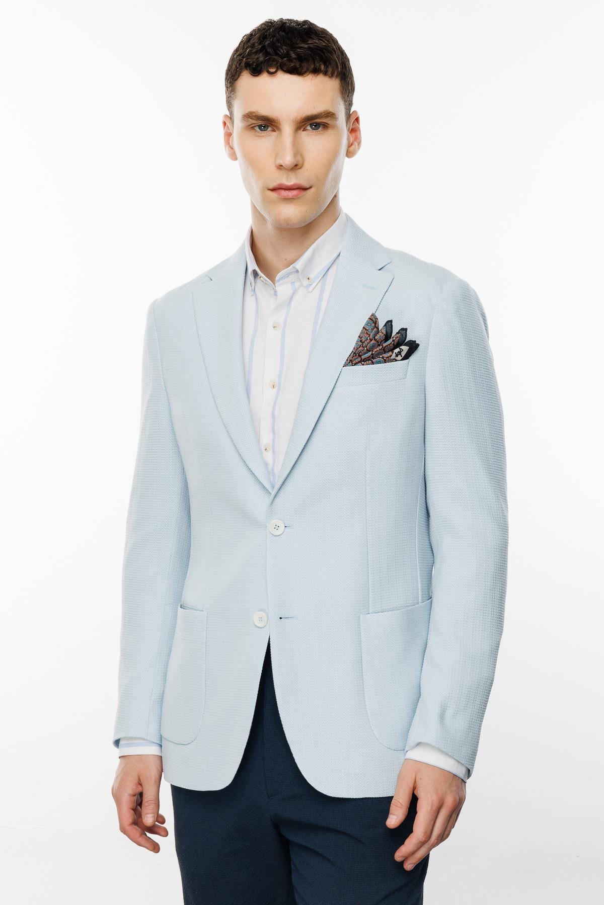 ERKEK MAVİ SLIM FIT / DAR KALIP GENİŞ MONO CEKET