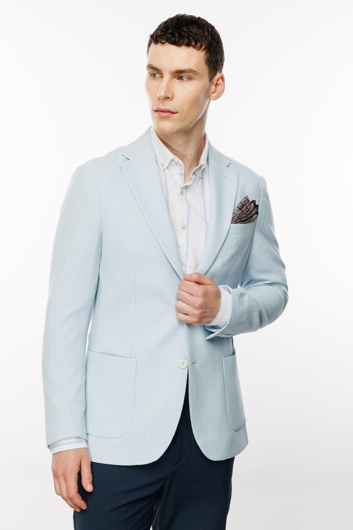 ERKEK MAVİ SLIM FIT / DAR KALIP GENİŞ MONO CEKET