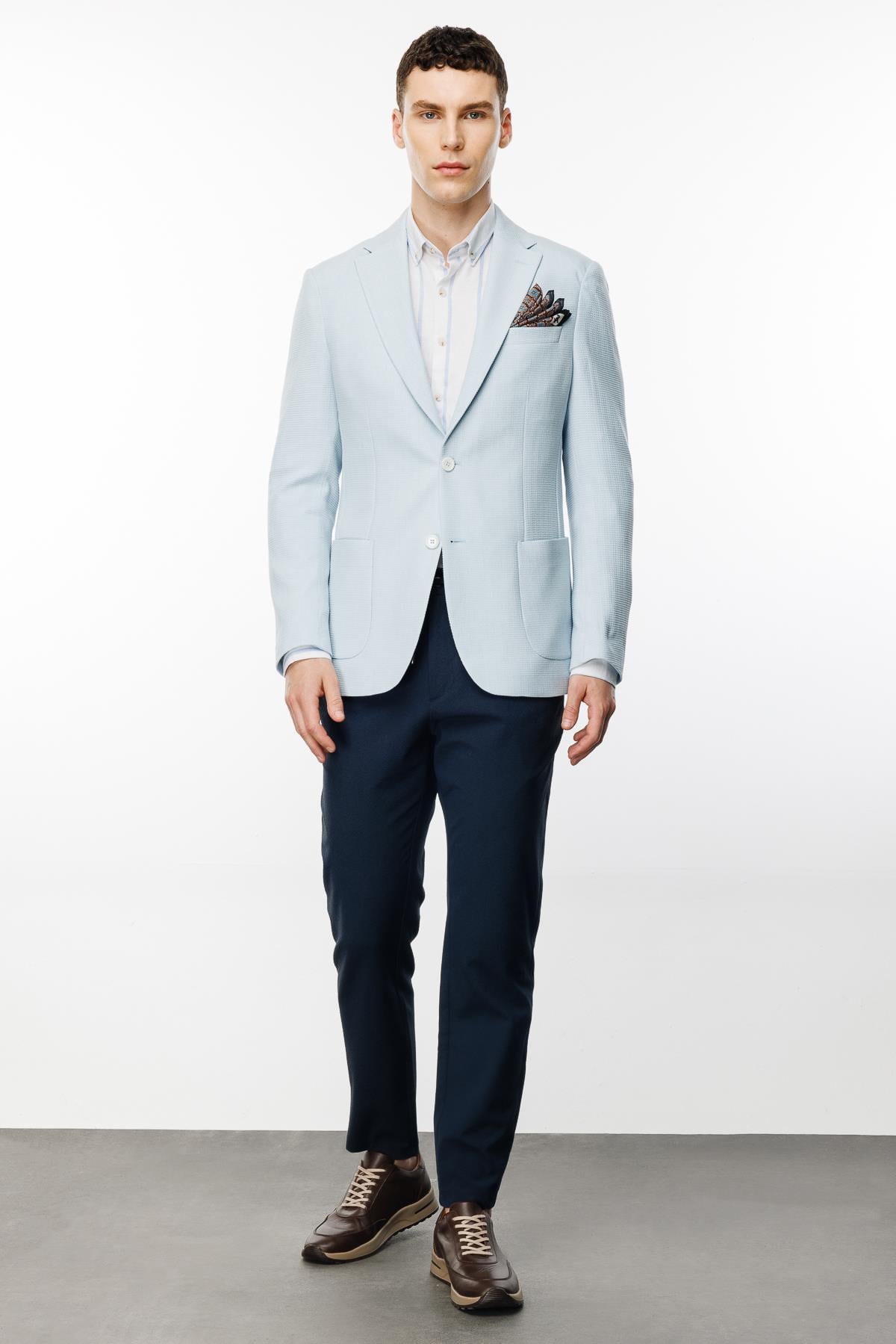 ERKEK MAVİ SLIM FIT / DAR KALIP GENİŞ MONO CEKET
