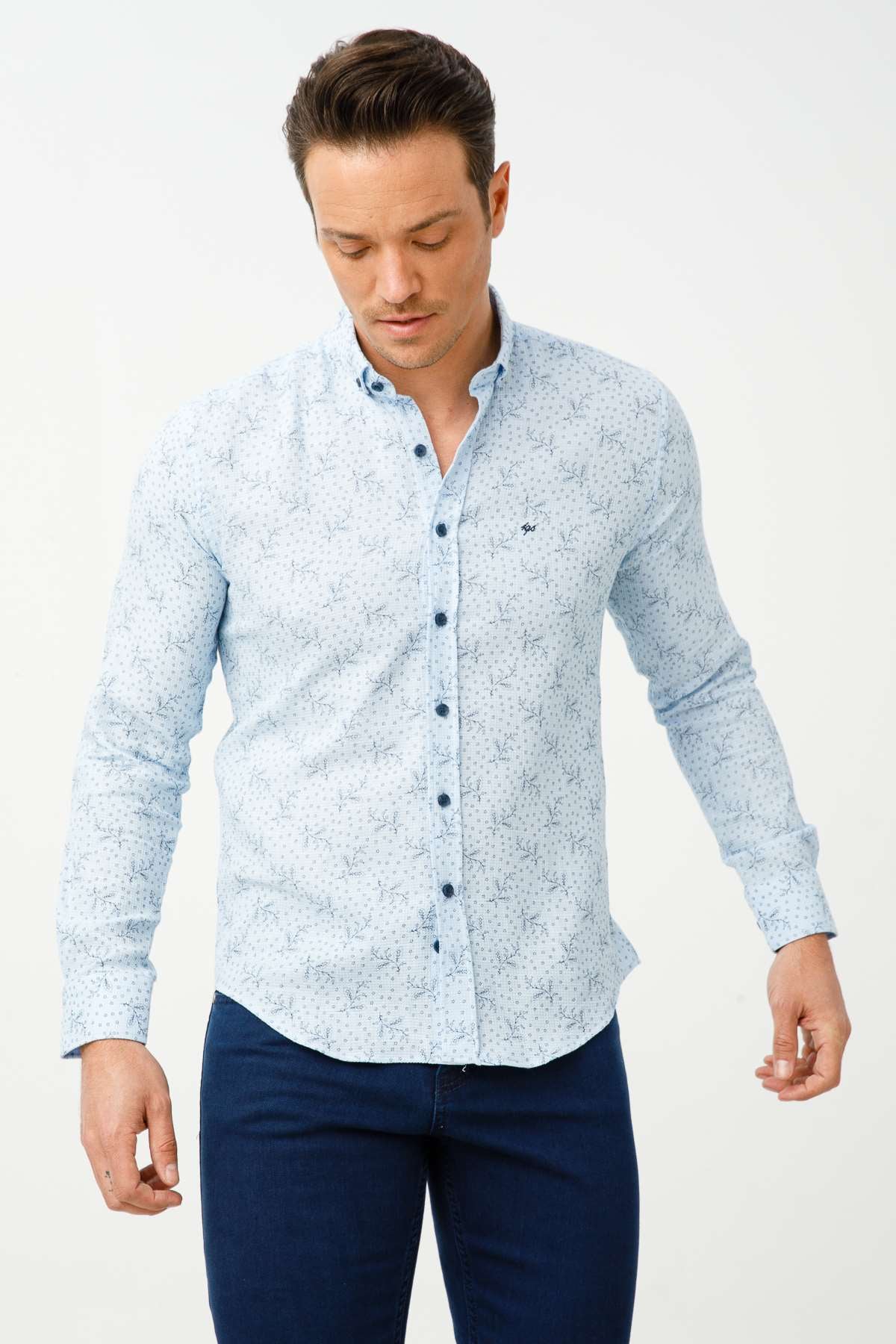 ERKEK MAVİ SLIM FIT / DAR KALIP TED BAKER DÜĞMELİ GÖMLEK