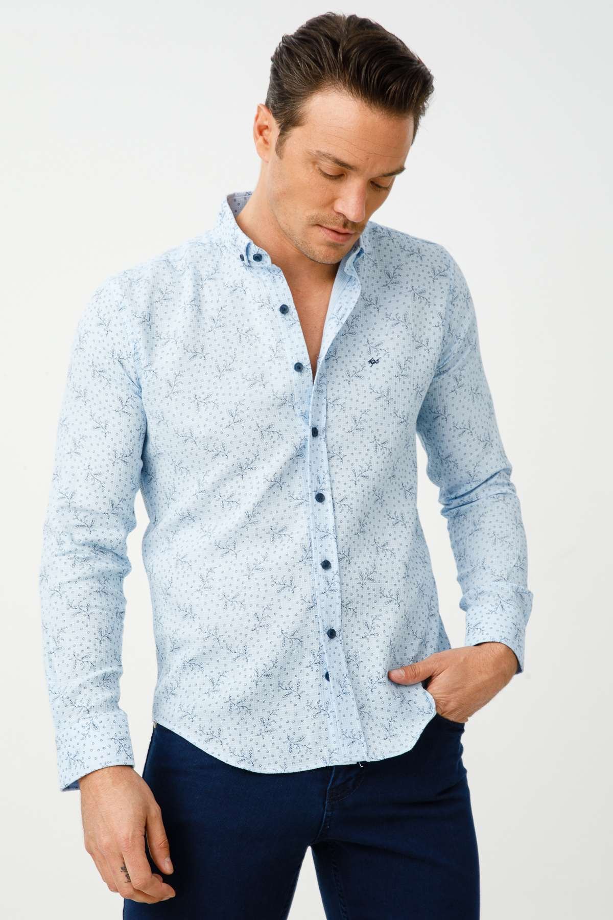 ERKEK MAVİ SLIM FIT / DAR KALIP TED BAKER DÜĞMELİ GÖMLEK